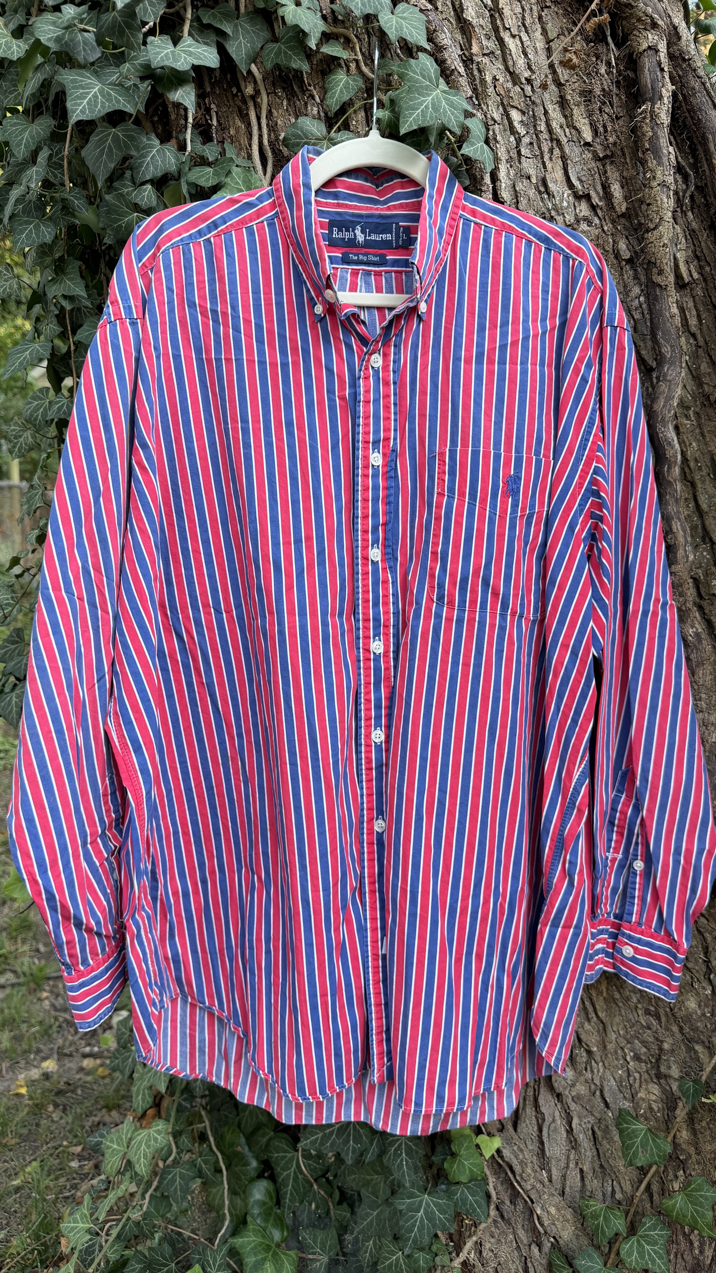 Vintage Ralph Lauren "The Big Shirt" Red & Blue Stripe Button-Down