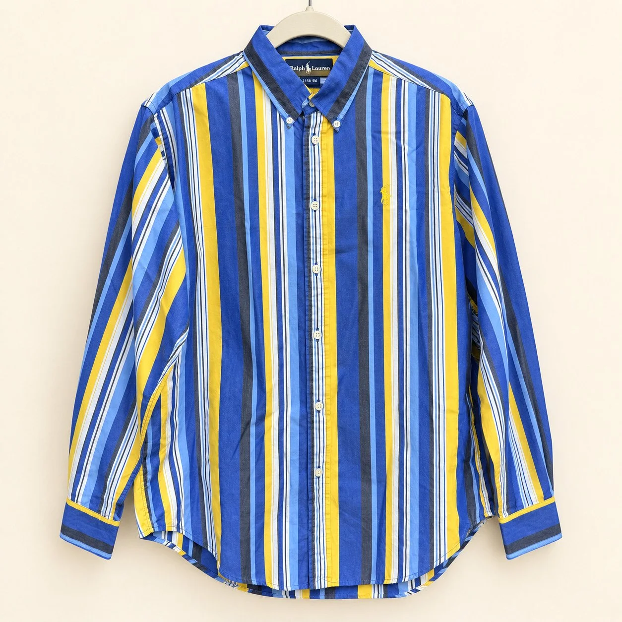 Vintage Ralph Lauren Blue & Yellow Multi-Stripe Button-Down (Youth Boys, size L/16-18)