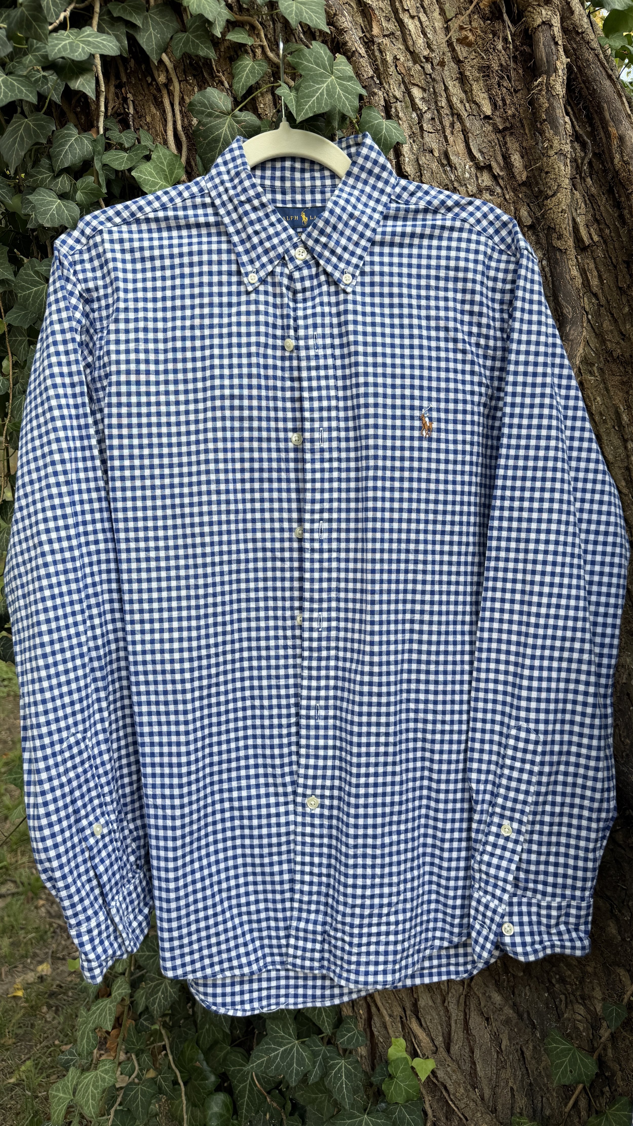 Vintage Ralph Lauren Navy Gingham Button-Down (Slim Fit Stretch Oxford)
