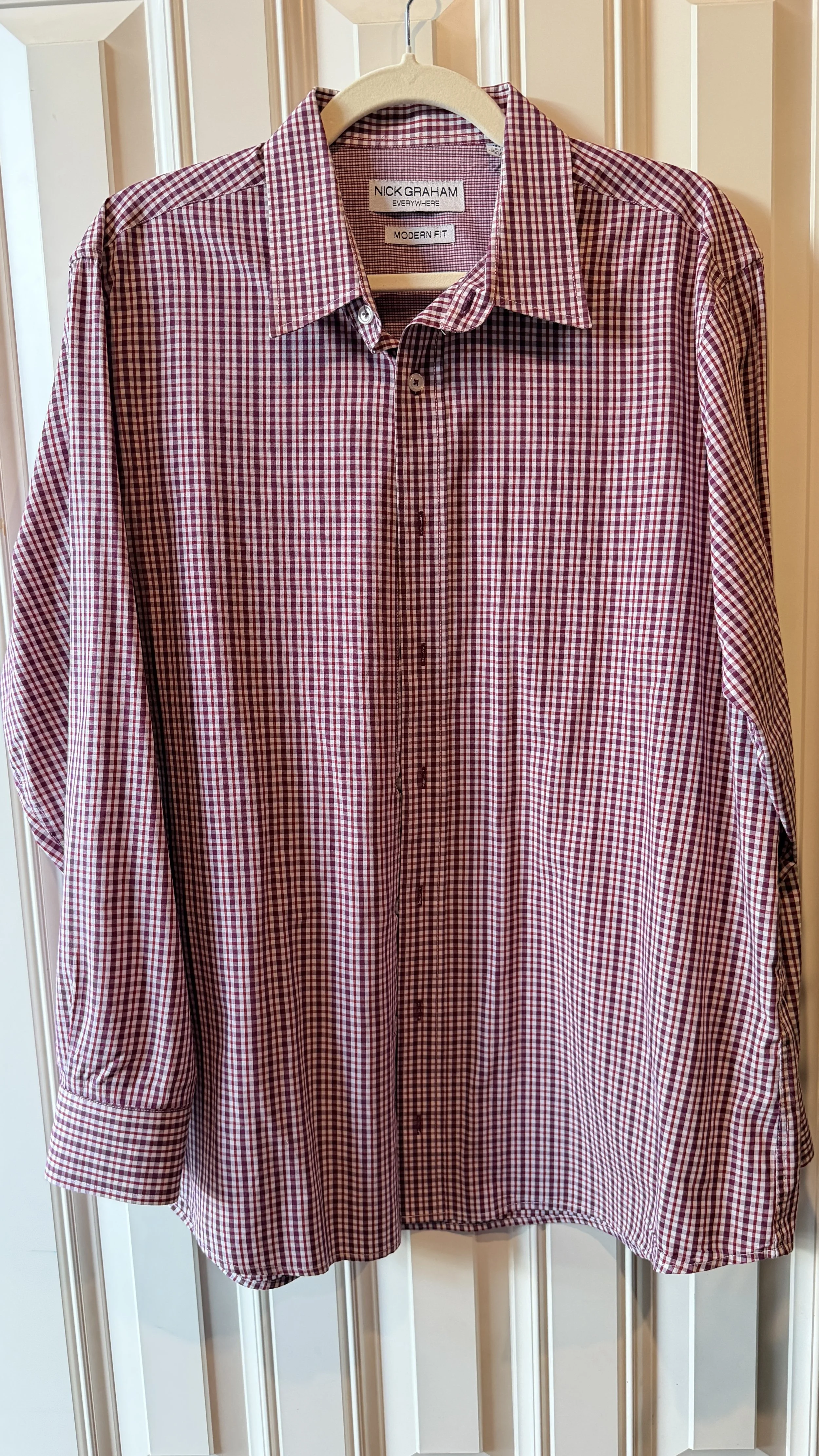 Nick Graham Burgundy Gingham Button-Down (Modern Fit, Tall)