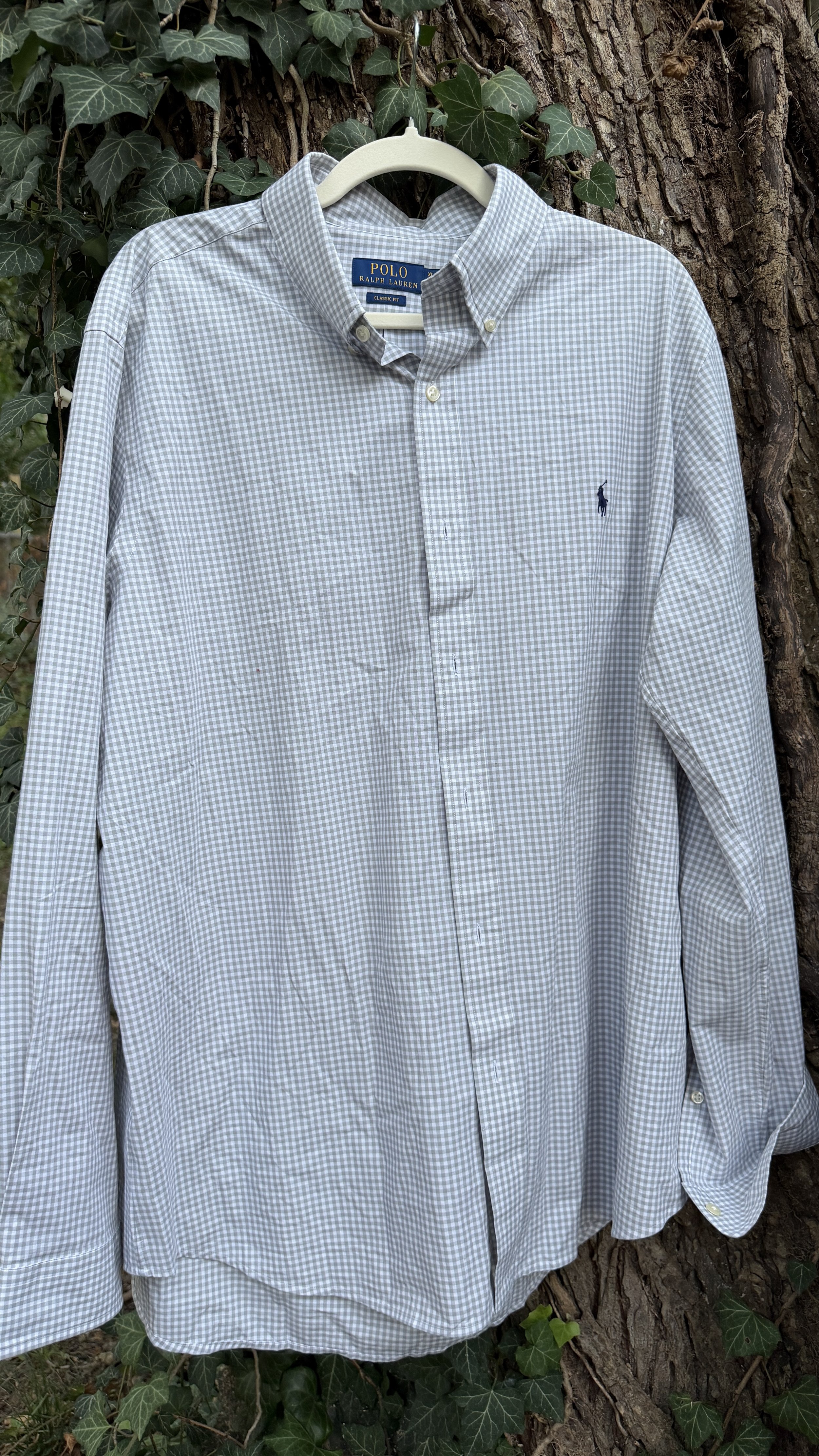 Vintage Polo Ralph Lauren Gray Gingham Check Button-Down (Classic Fit)