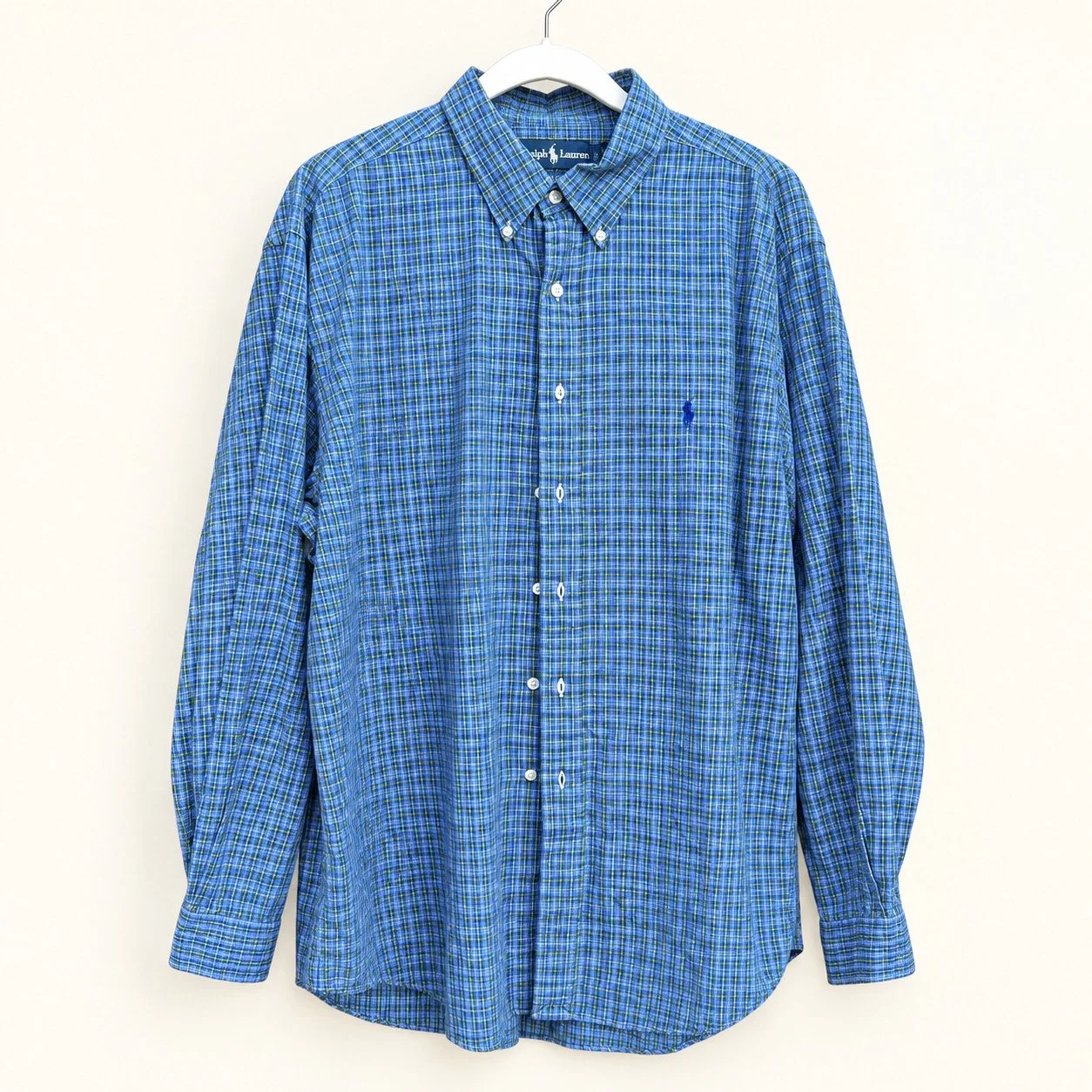 Vintage Ralph Lauren Blue & Green Plaid Button-Down (Classic Fit)