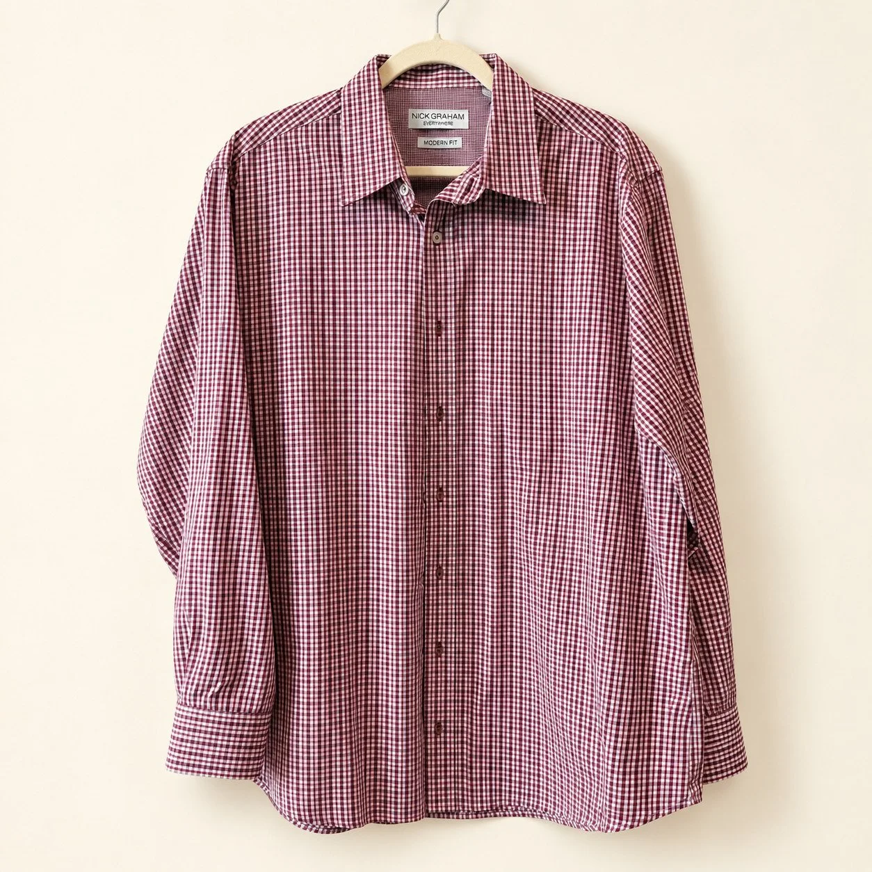 Nick Graham Burgundy Gingham Button-Down (Modern Fit, Tall)