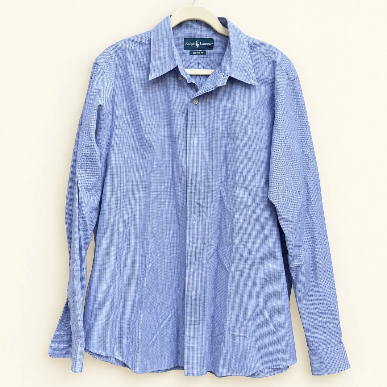 Vintage Ralph Lauren Blue Mini-Check Button-Down (Custom Fit)