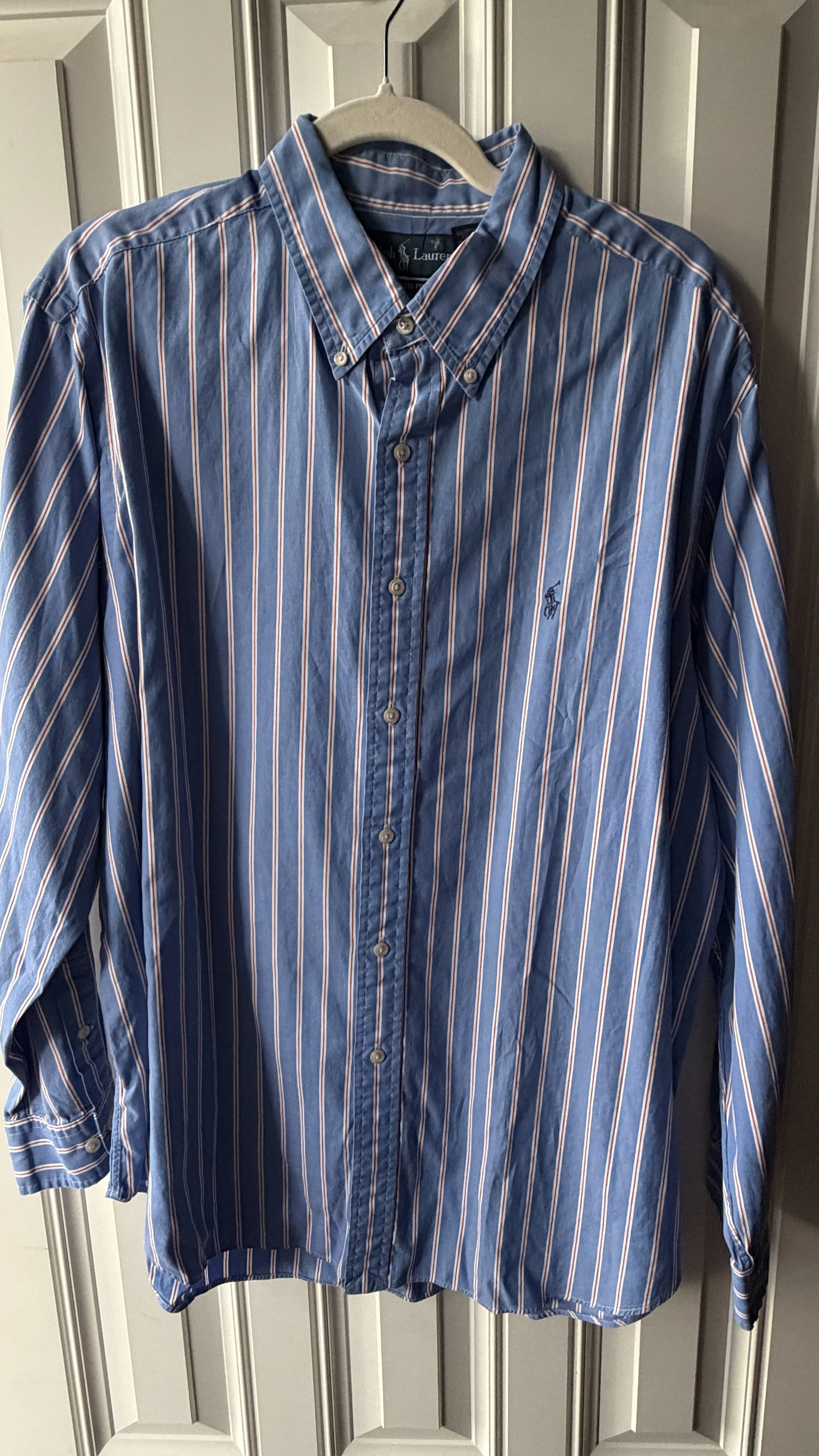 Vintage Ralph Lauren Cream, Blue & Red Stripe Button-Down