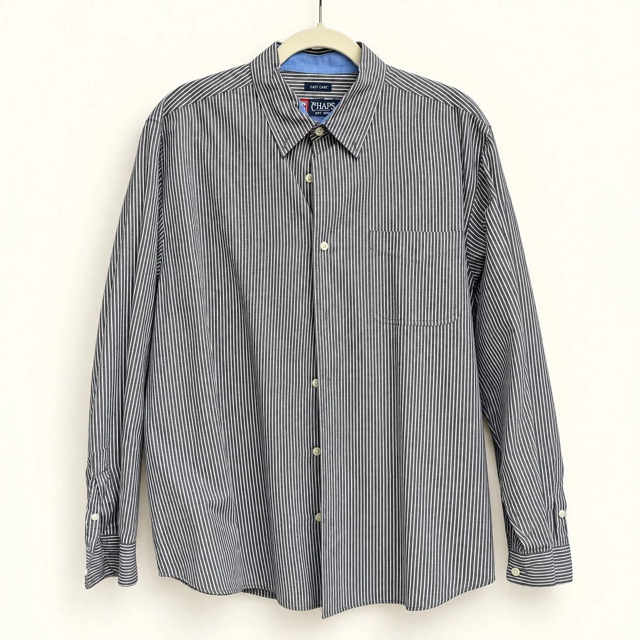 Vintage Chaps Gray Pinstripe Button-Down (Contrast Blue Collar)