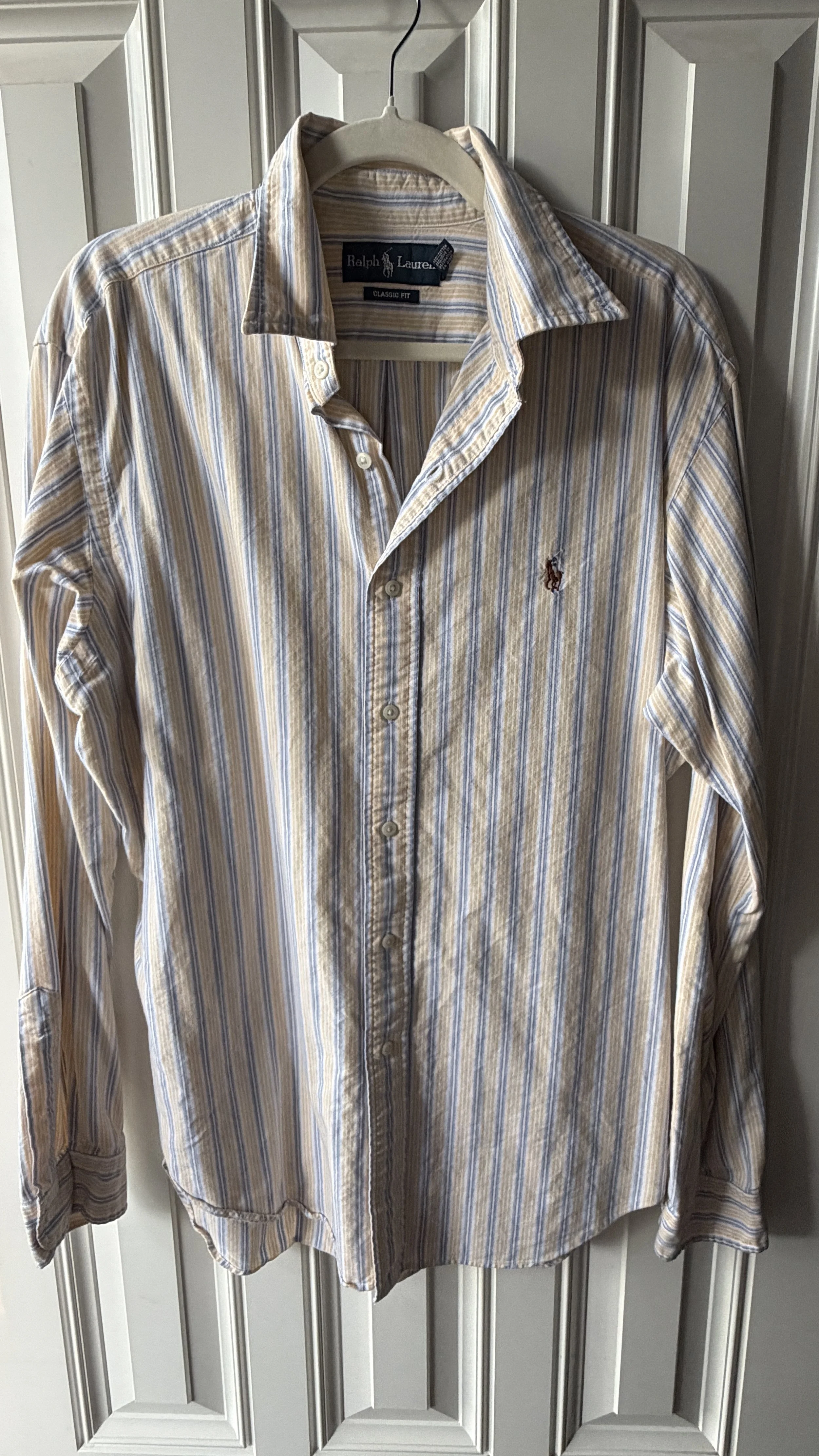 Ralph Lauren Cream, Blue & Yellow Stripe Button-Down