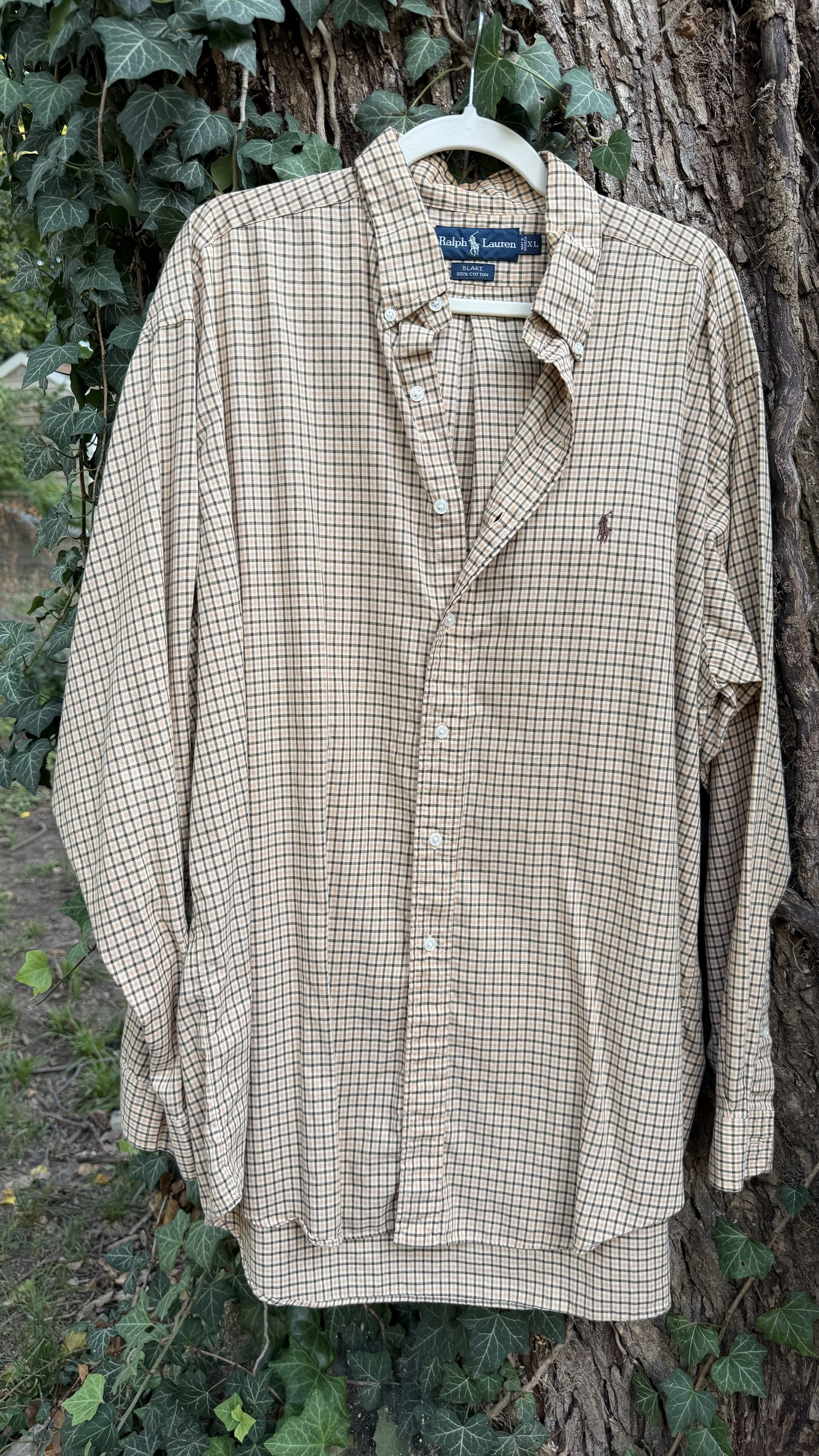 Vintage Ralph Lauren Tan Windowpane Check Button-Down (Blake Fit)