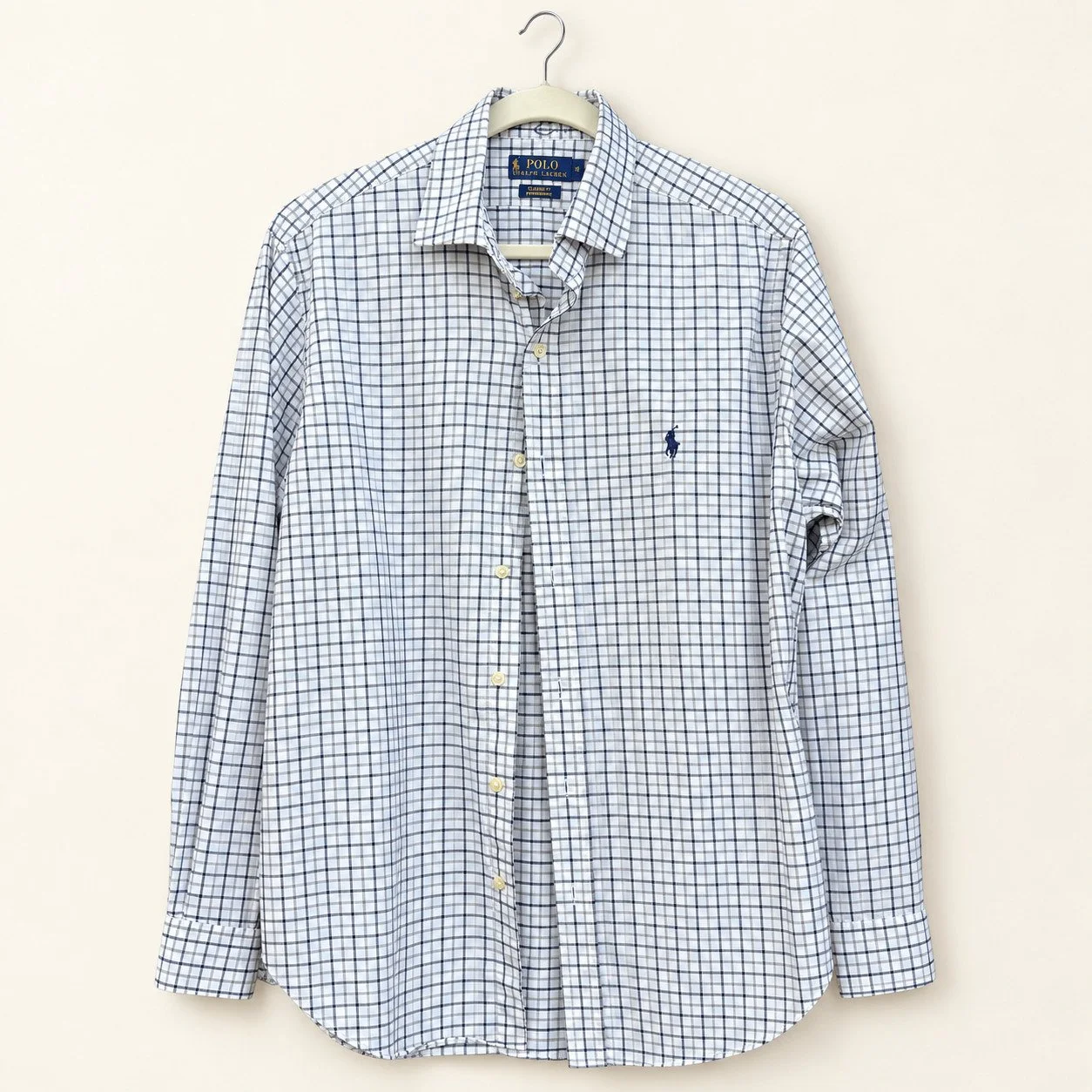 Vintage Polo Ralph Lauren White & Navy Windowpane Check Button-Down (Classic Fit Performance)