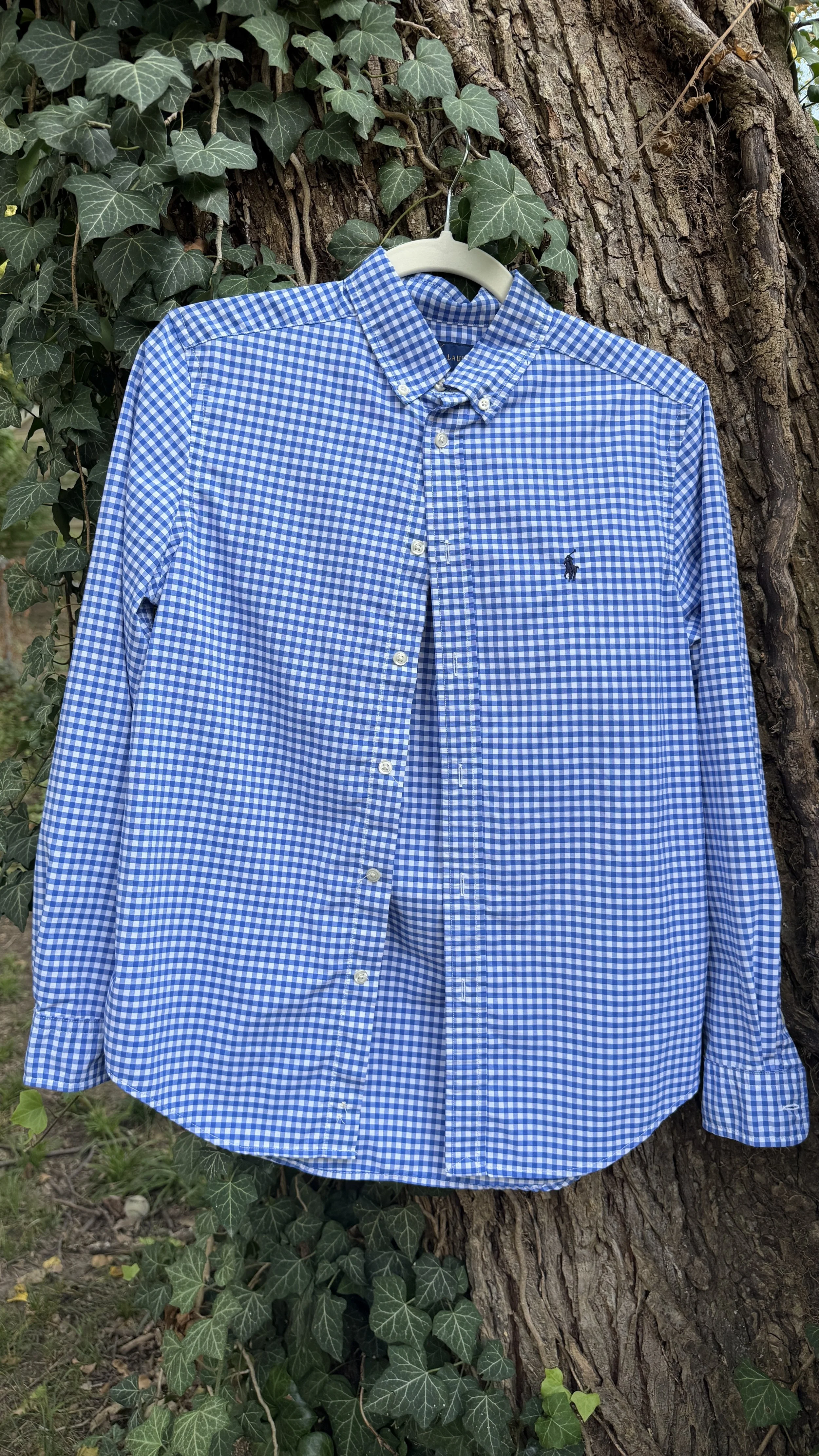 Vintage Ralph Lauren Blue Gingham Button-Down (Youth Boys, size L/14-16, Performance)
