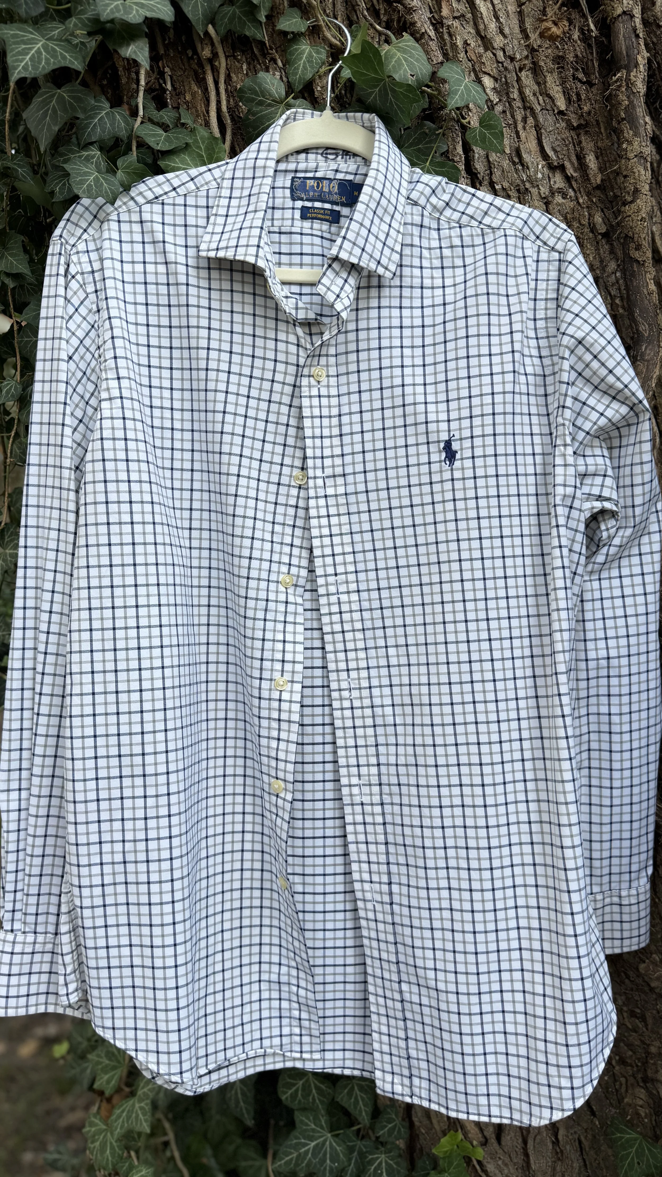 Vintage Polo Ralph Lauren White & Navy Windowpane Check Button-Down (Classic Fit Performance)