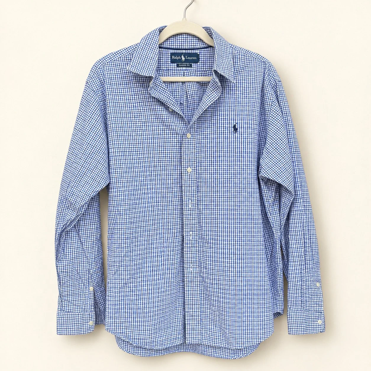 Vintage Ralph Lauren Blue Mini-Check Button-Down (Classic Fit)
