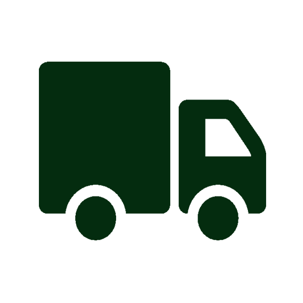 Silhouette of a delivery truck icon in dark green.