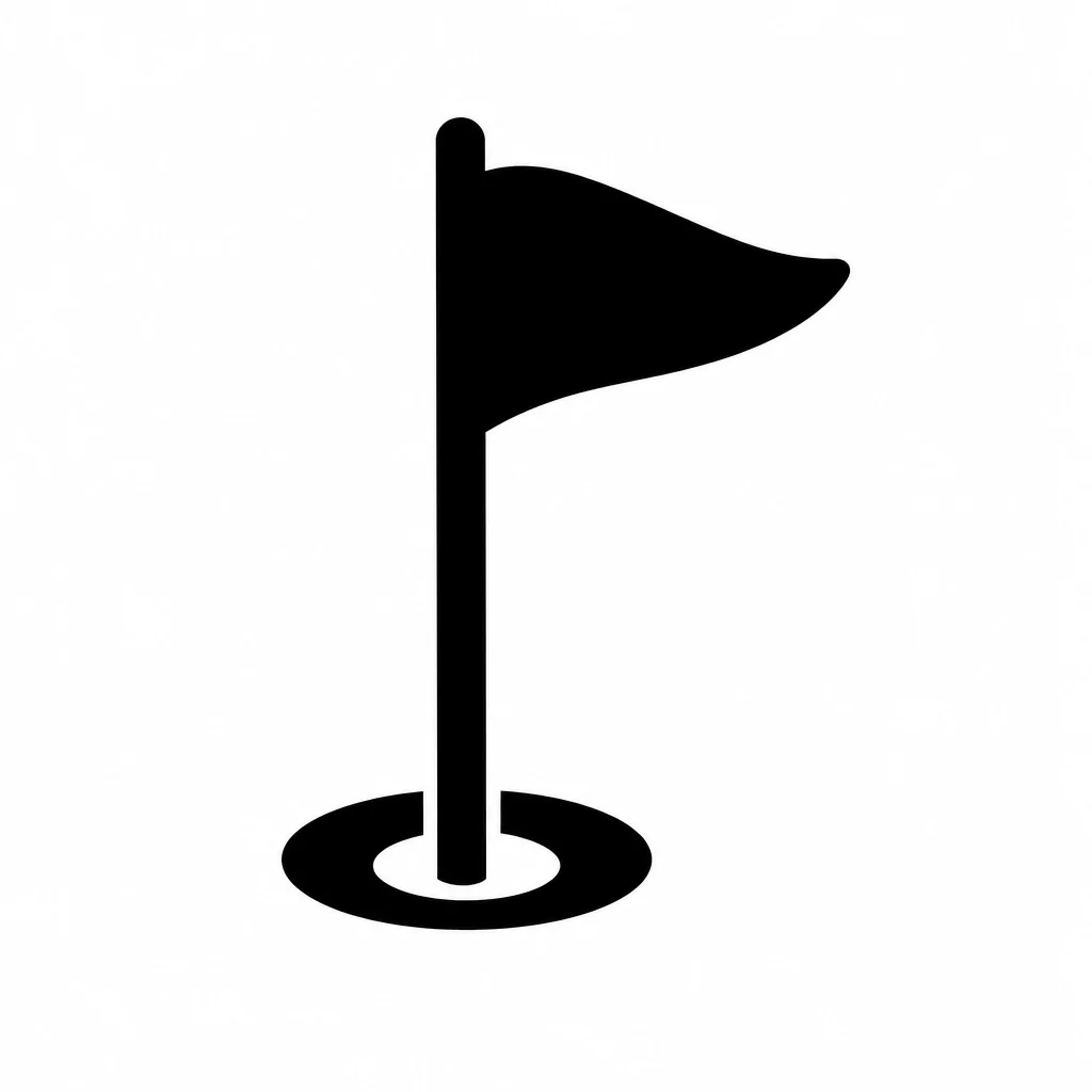 Black vector icon of a golf flag pin for additional company information.
