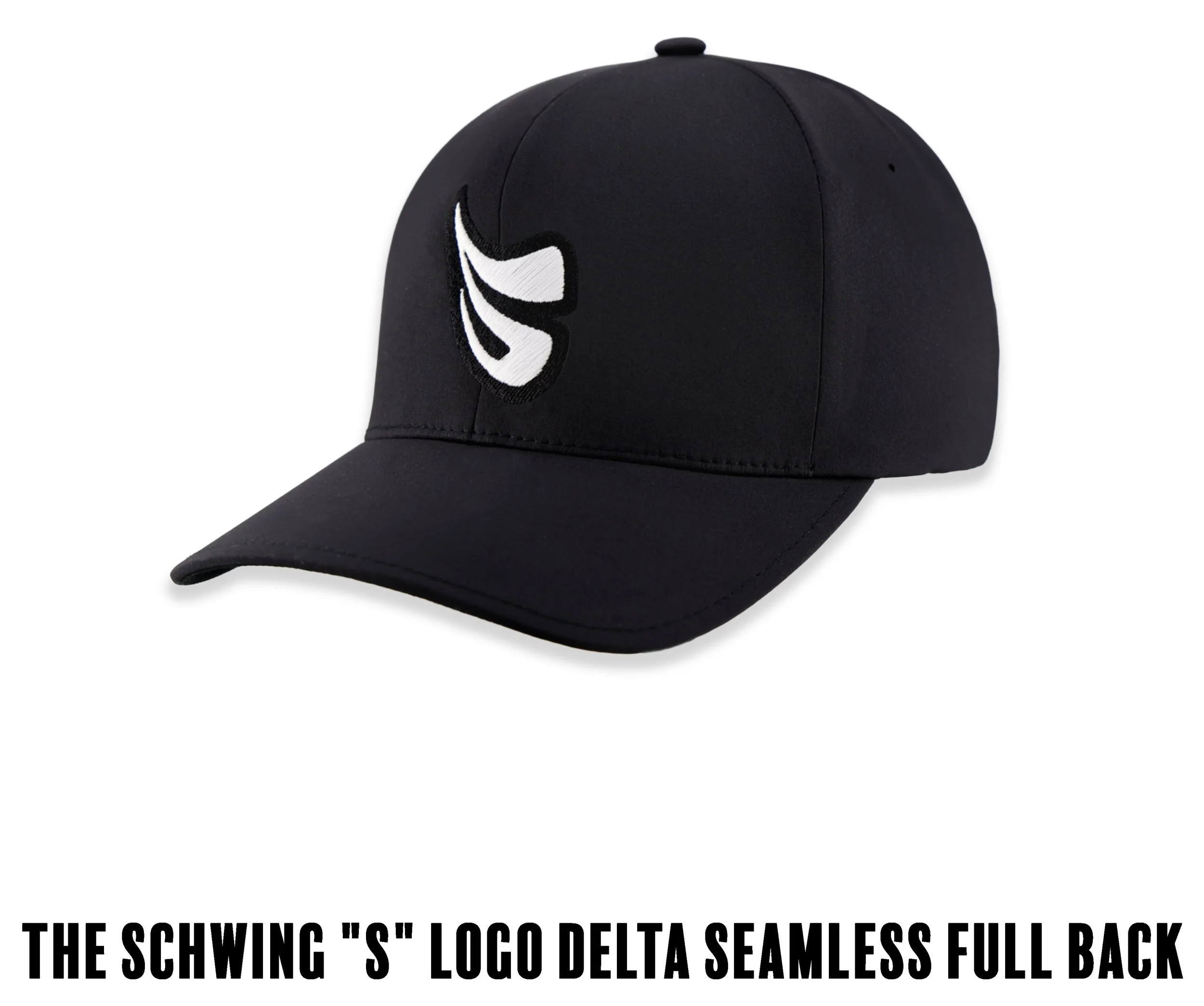 Black baseball cap with white and black embroidered swoosh logo on front.