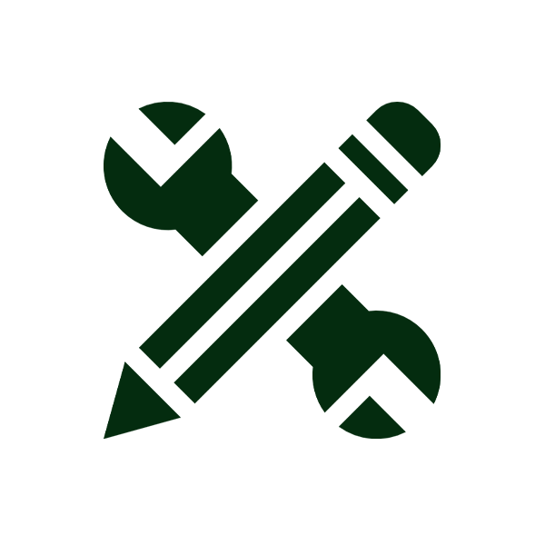 A graphic icon of a pencil crossed with two wrenches, representing tools or maintenance.