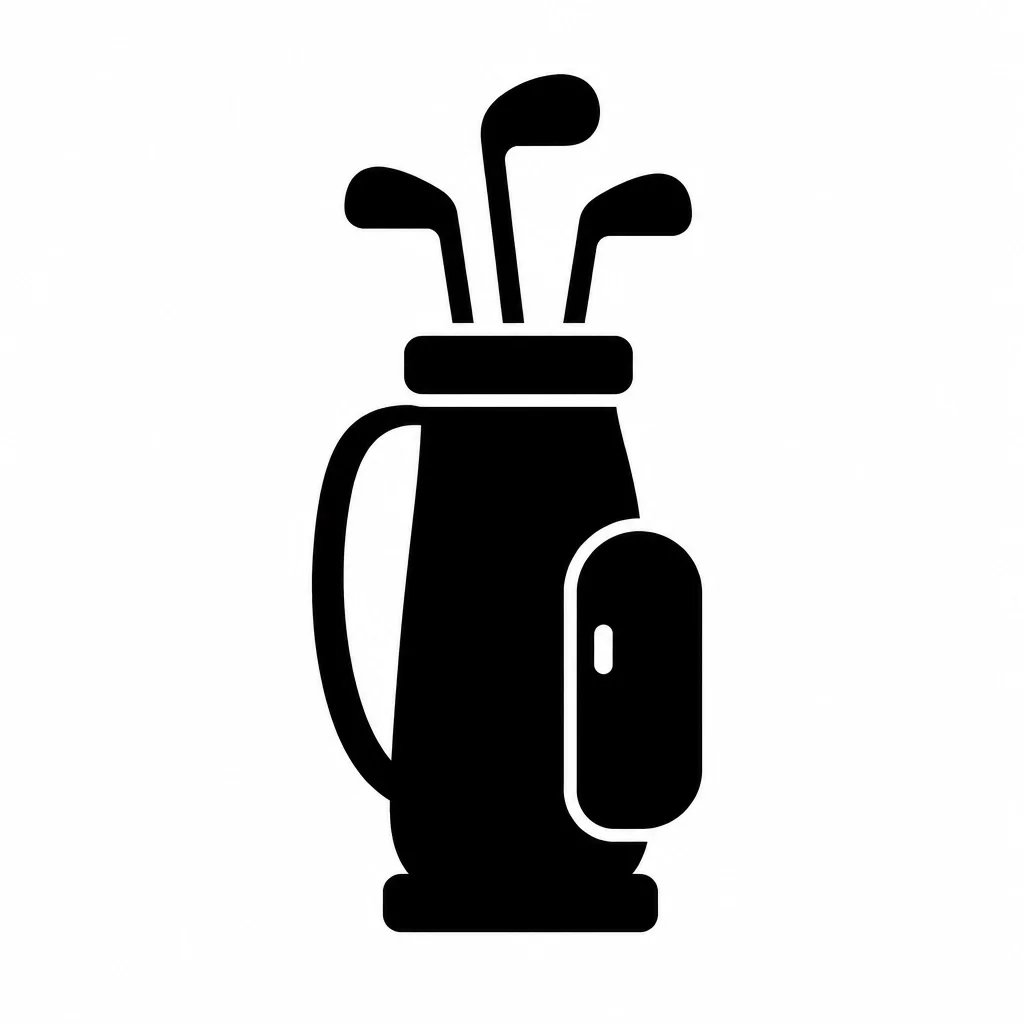 Black vector icon of a golf bag and clubs for ordering information