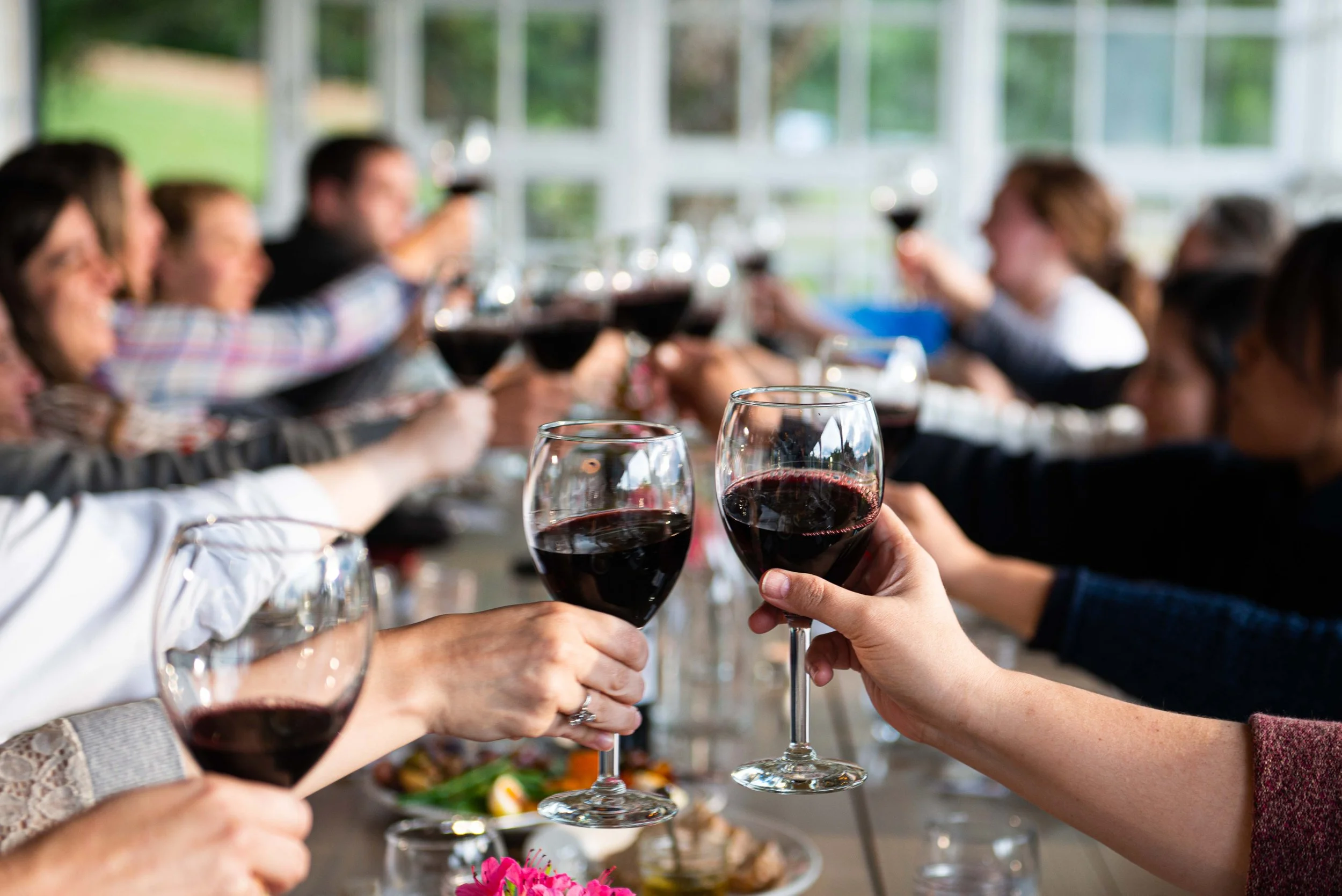 wine toast with a happy wellness retreat group