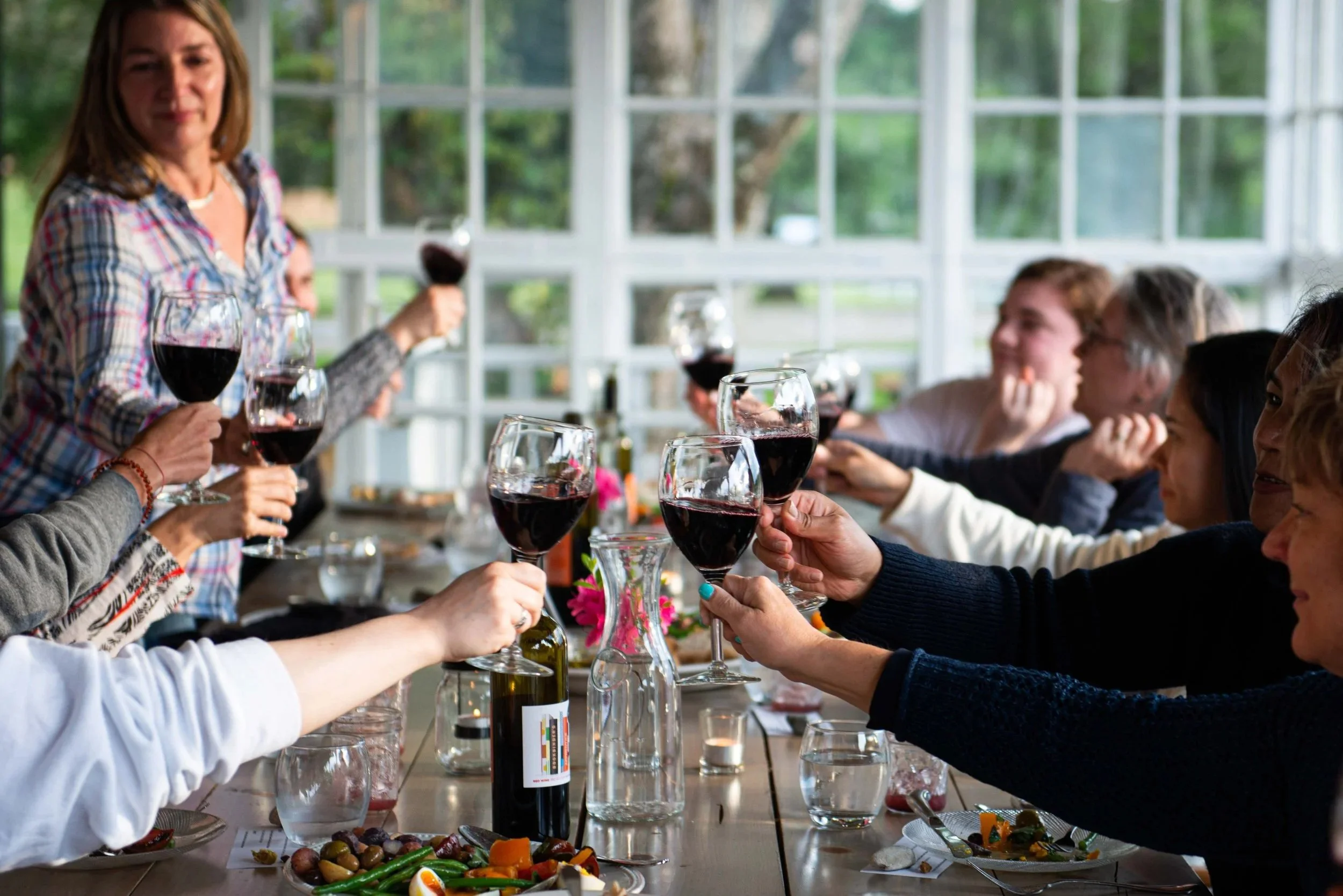 wine toast at table