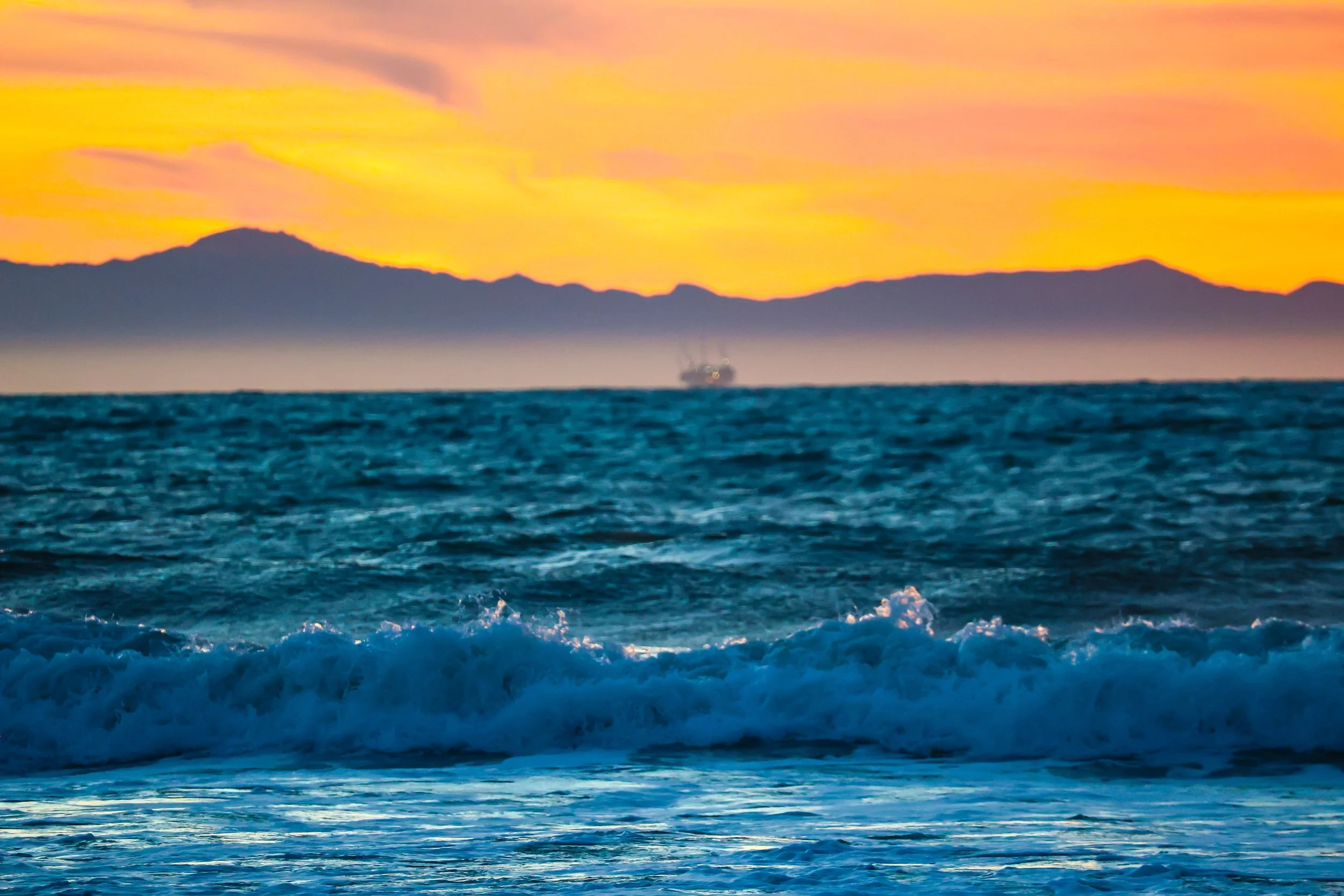 Beach sunset with Santa Cruz Island