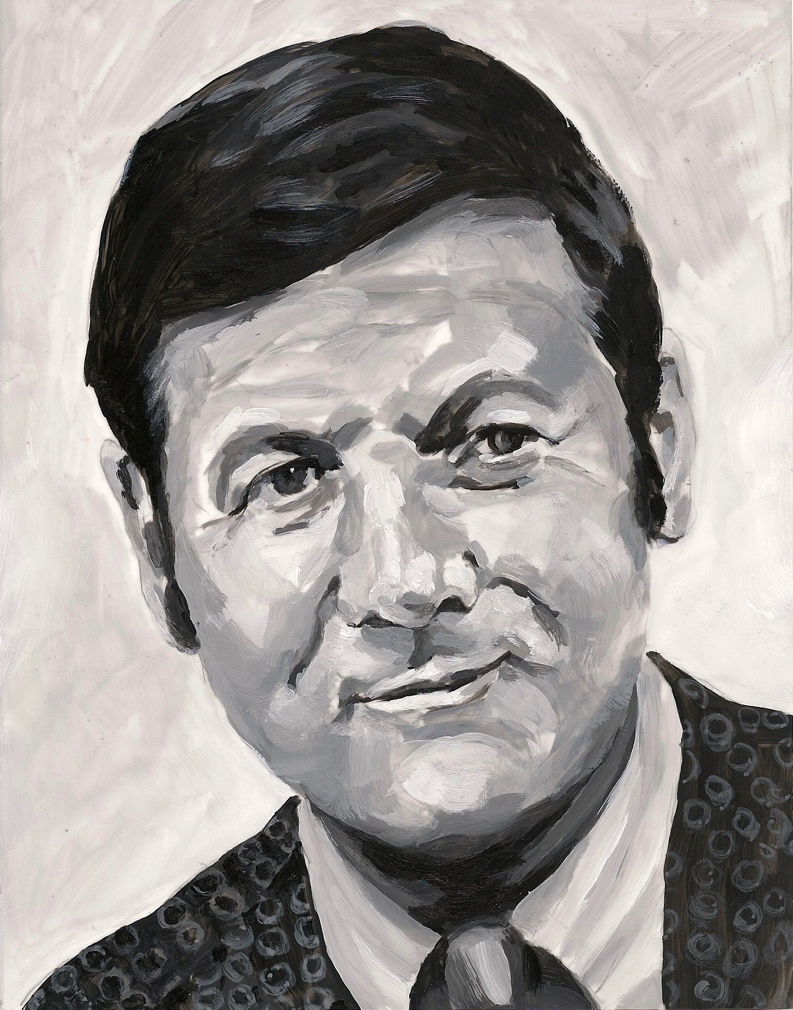  Monty Hall (TV game Show Host) , acrylic on mylar on wood panel 5.5 x 7 inches