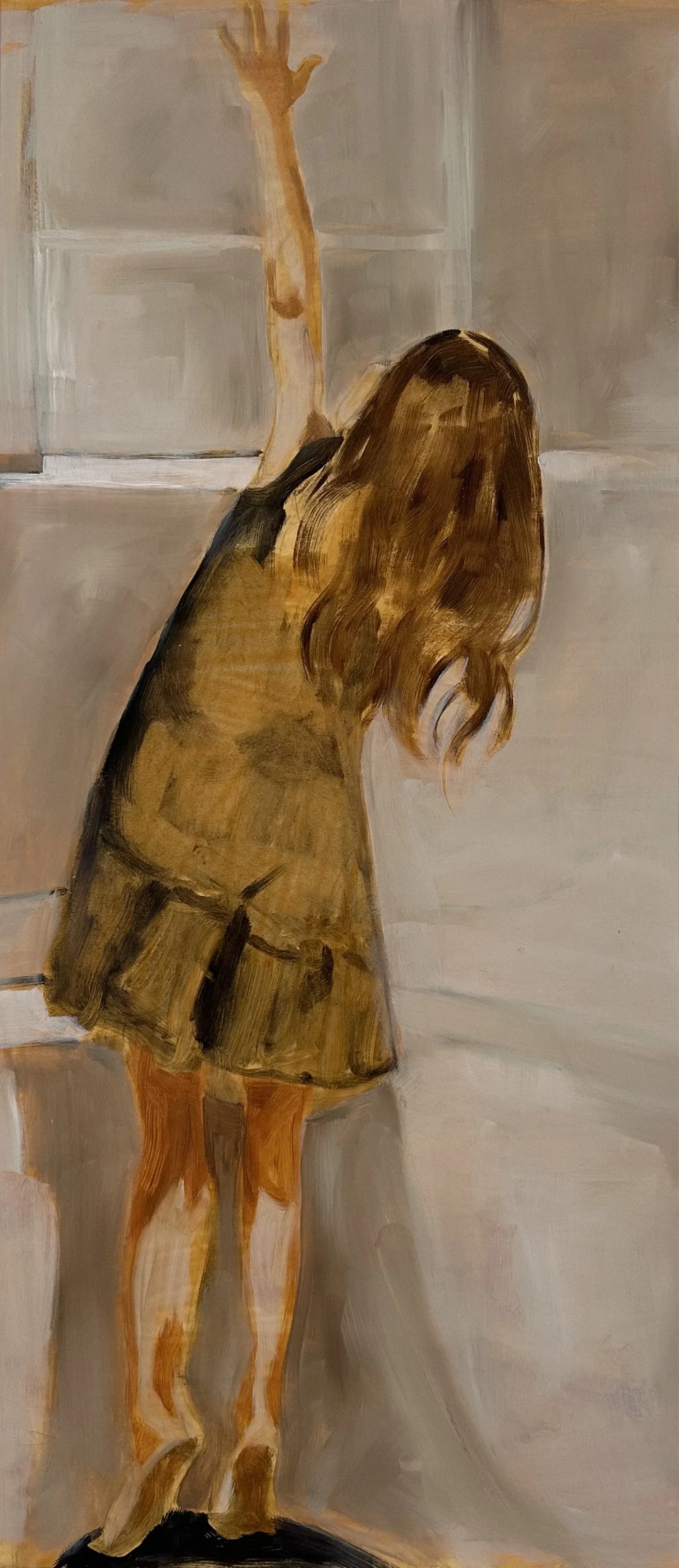 "Reach", shellac/oil on paper, 22 x 9.5 inches