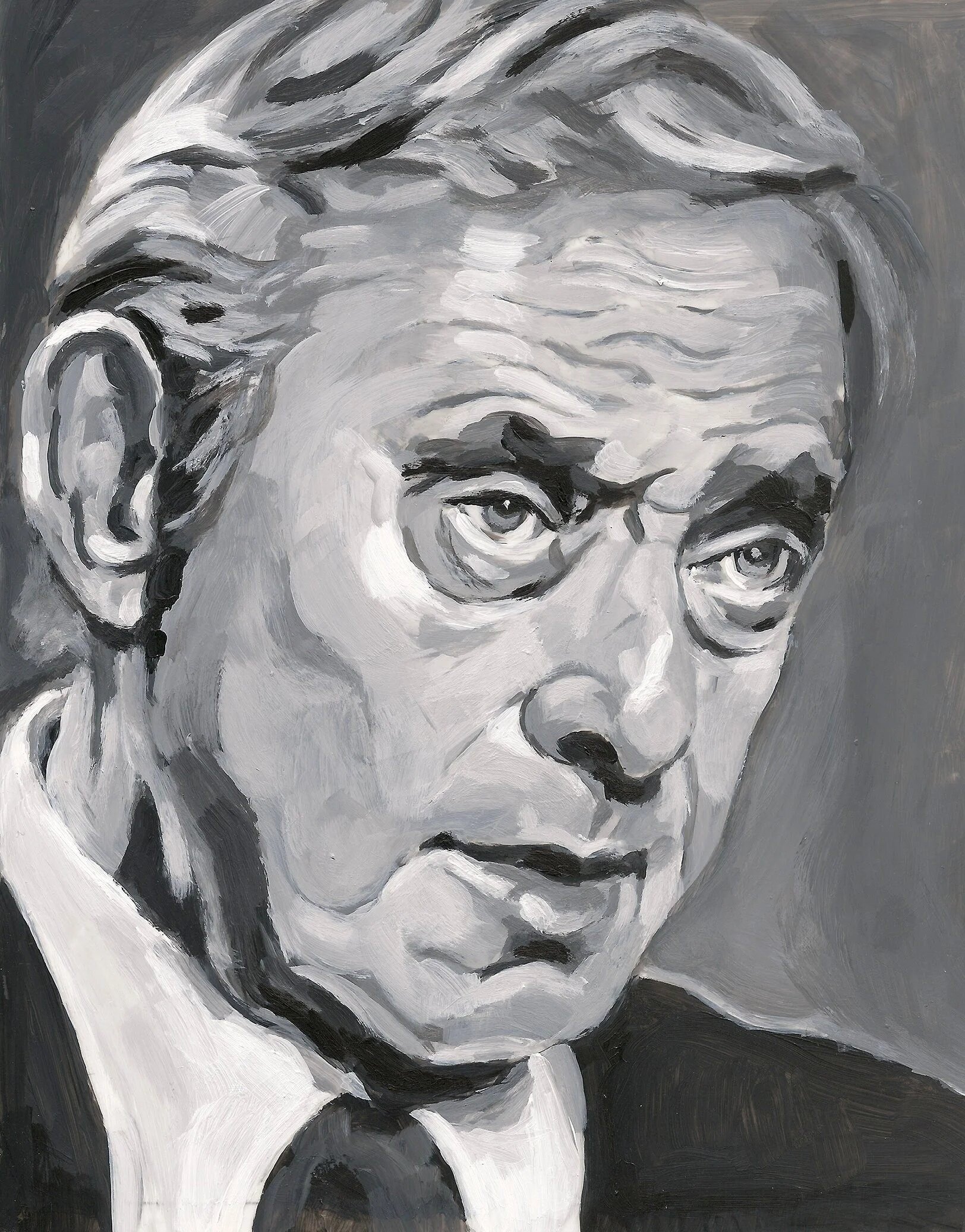 "Issy Asper" (Media Magnate), acrylic on mylar on wood panel, 5.5 x 7 inches