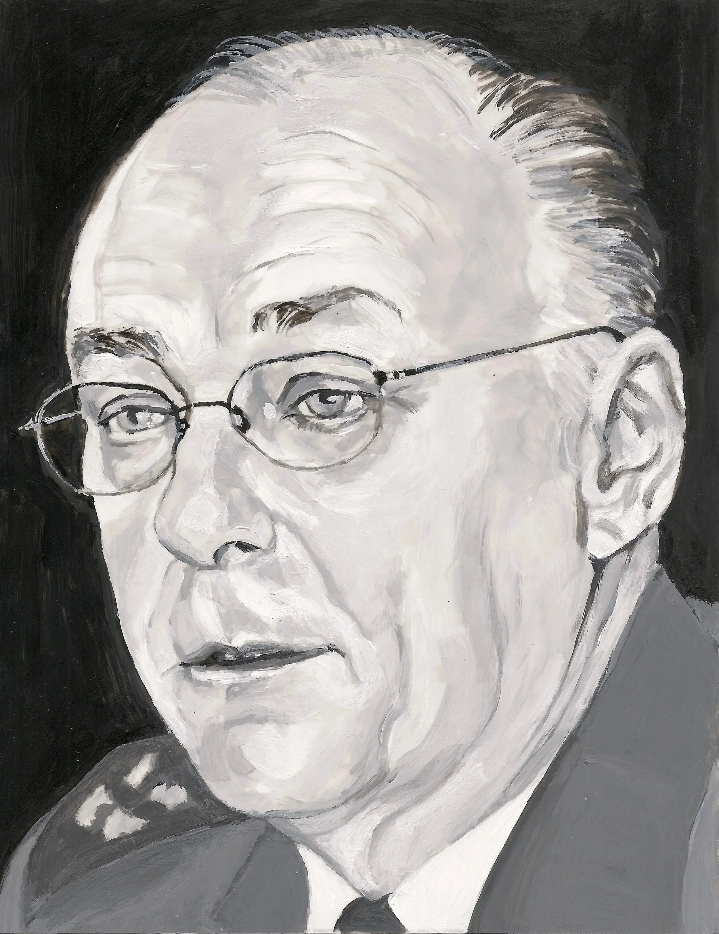 "Ray Henault" (NATO Chairman), acrylic on mylar on wood panel 5.5 x 7 inches