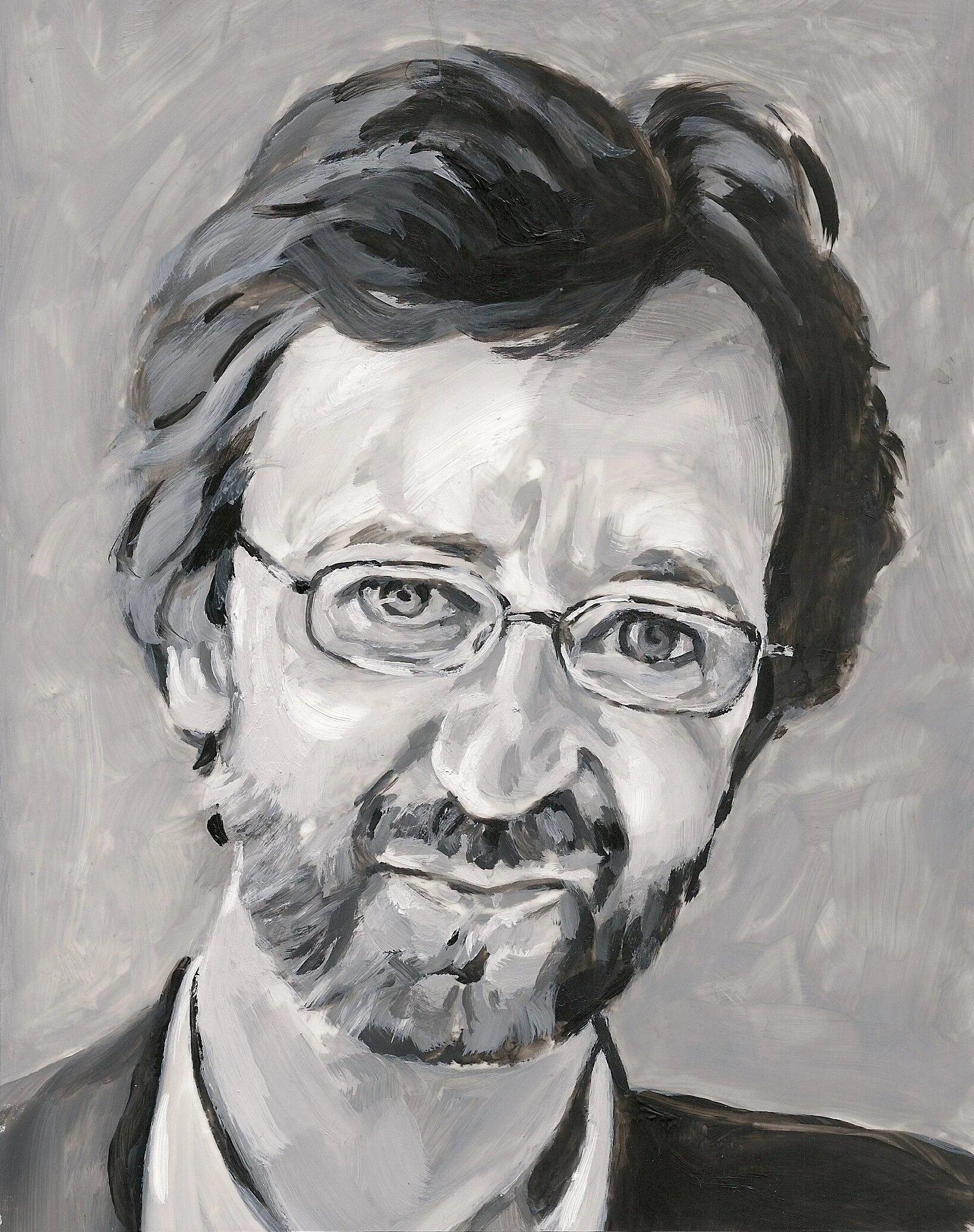 "Guy Gavriel Kay" (Fantasy Author), acrylic on mylar on wood panel, 5.5 x 7 inches
