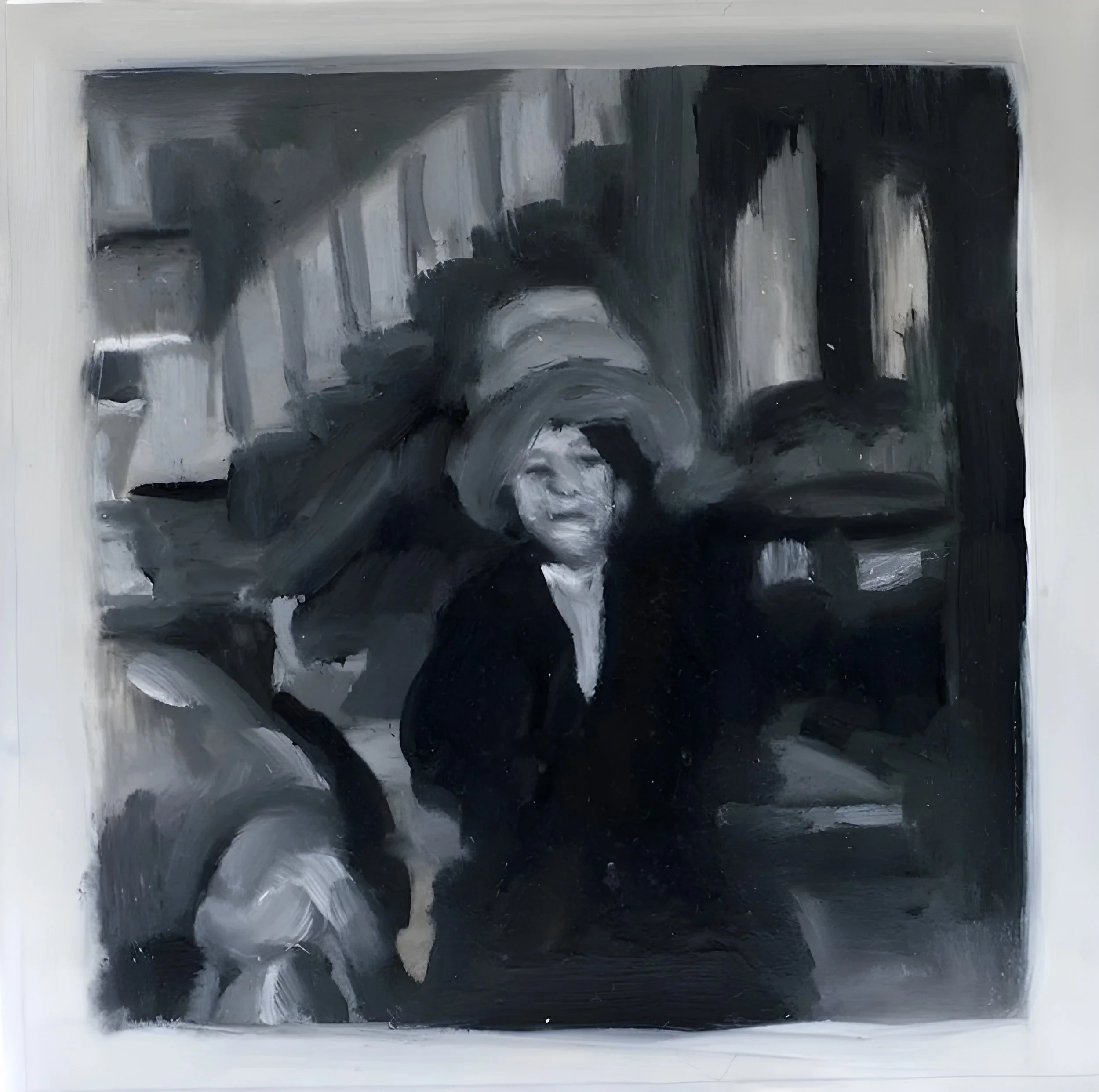 "Mom's Hat", acrylic on mylar on wood panel, 4 x 4 inches