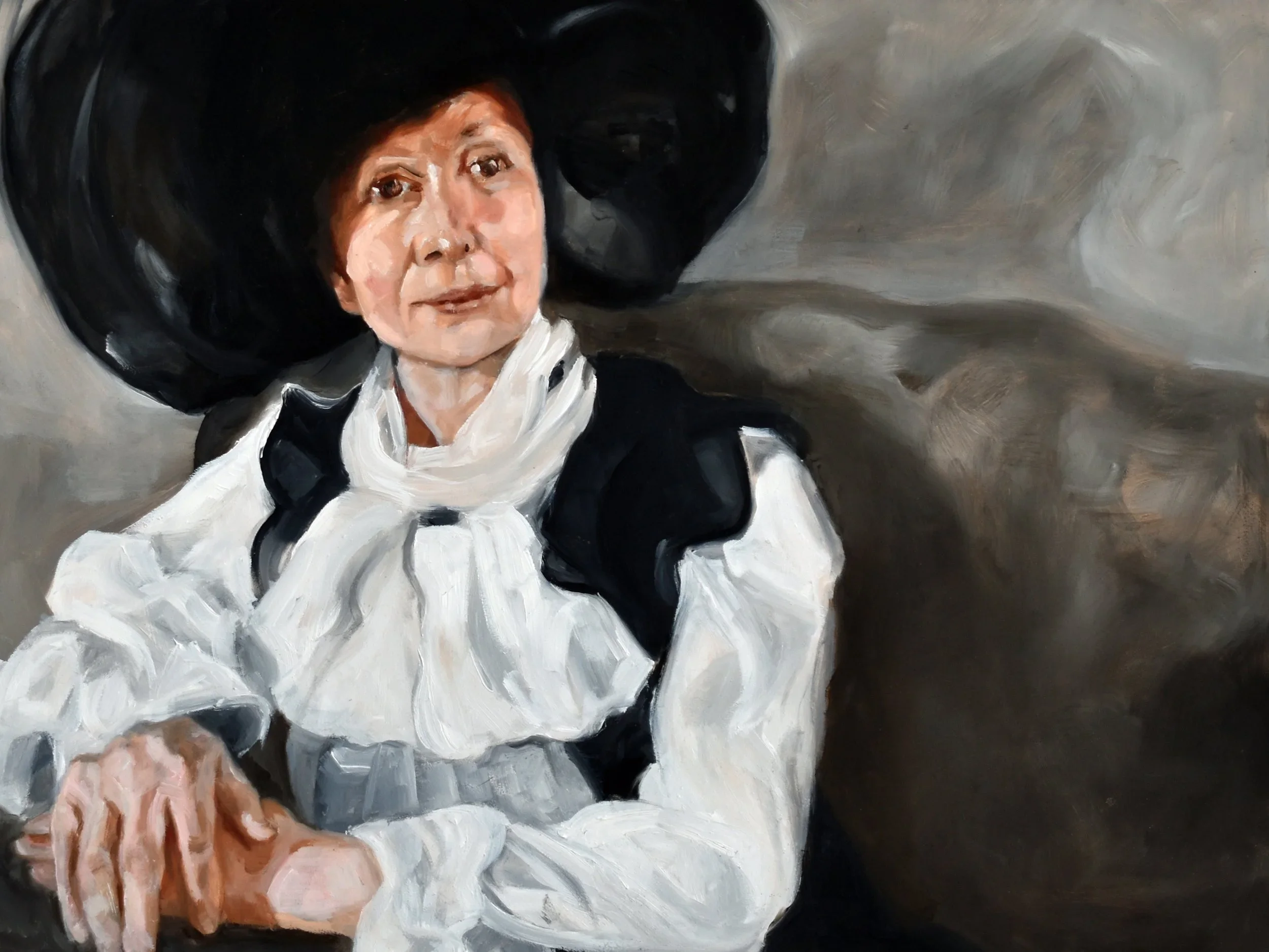 "I'm not going anywhere but I still like to get dressed up.", oil on panel, 12 x 16 inches