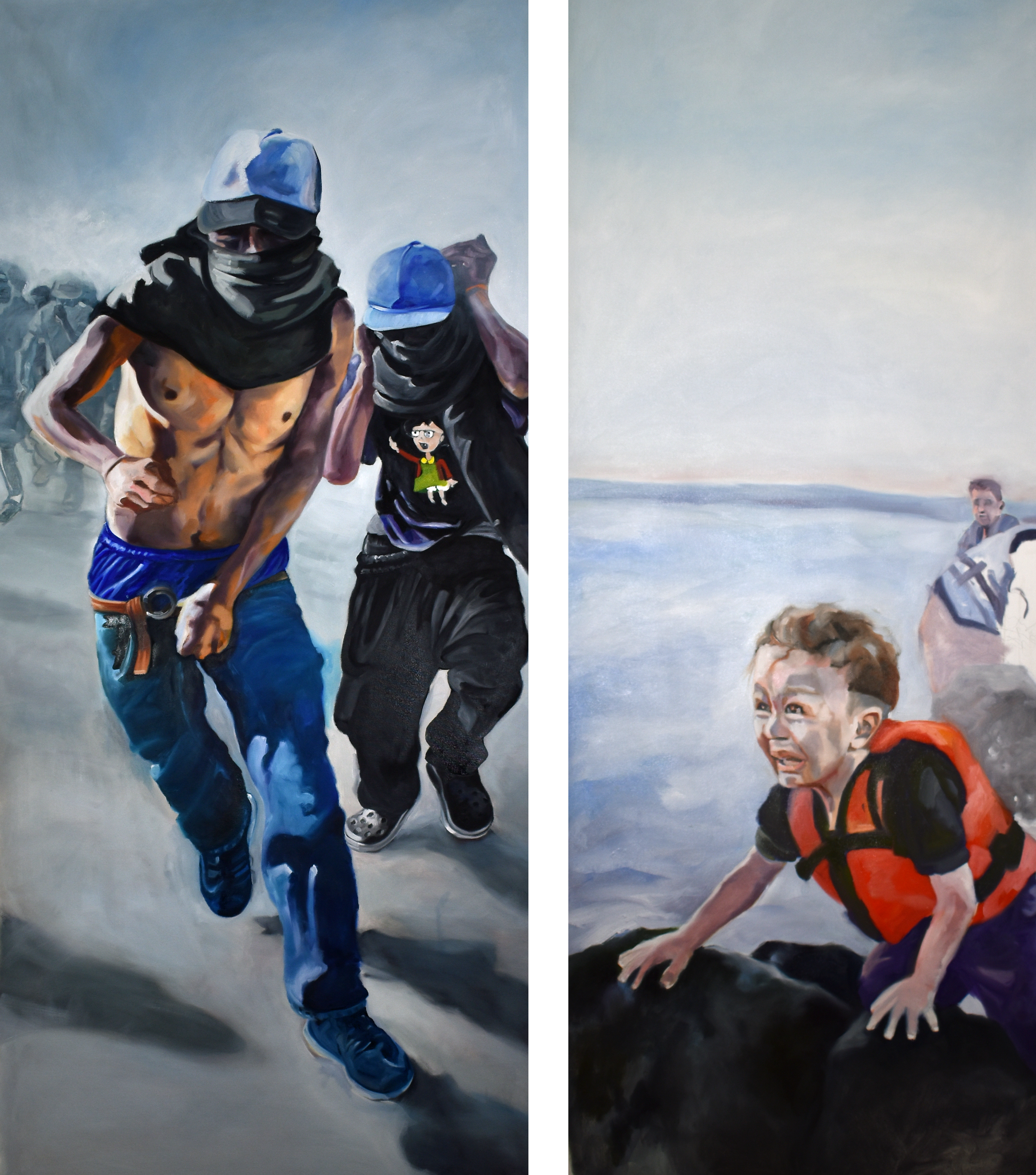 "Location Location Location", oil on canvas, 60 x 60 inches (2 panels, 60 x 30 inches each)