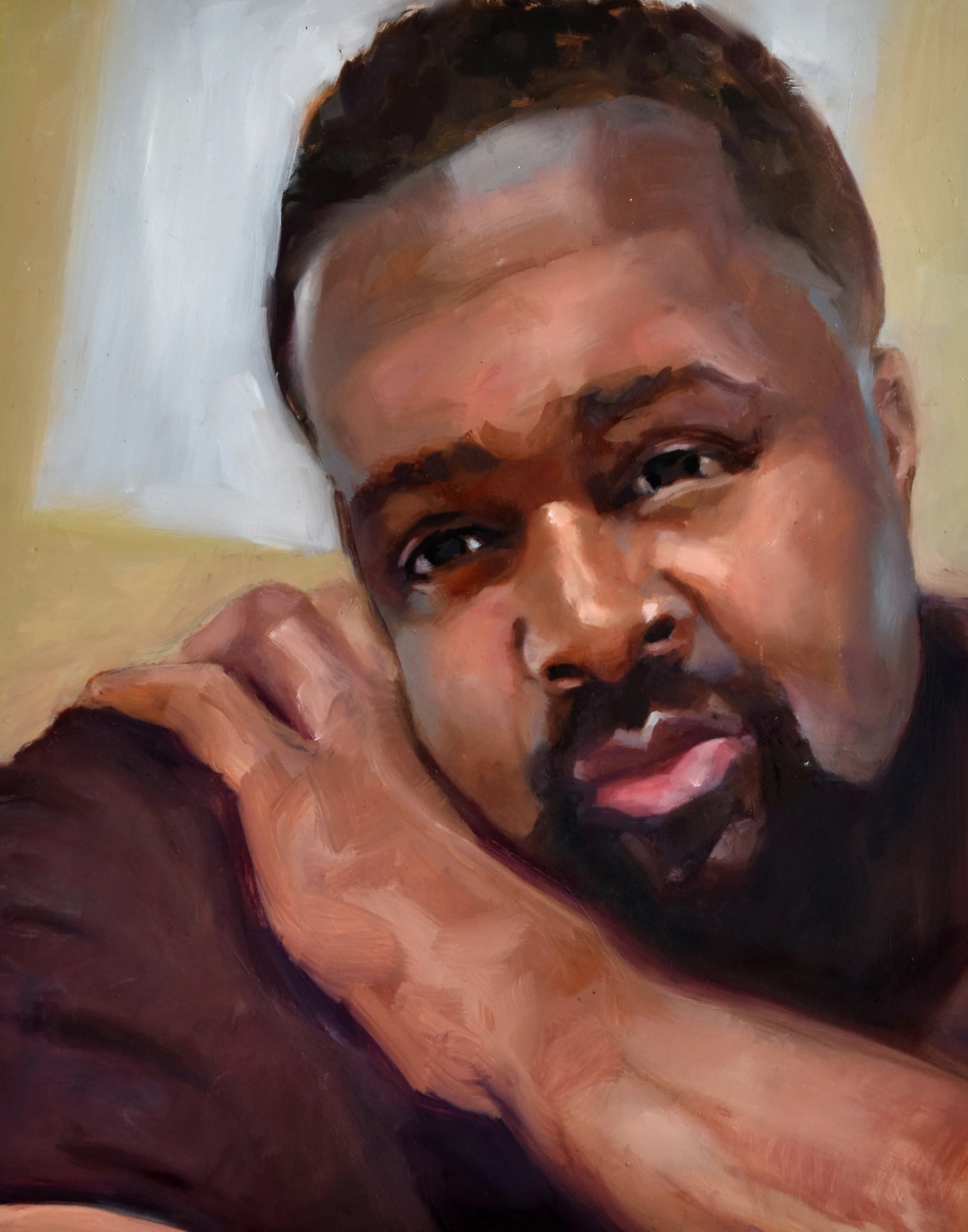  "Listening to music helps." , oil on panel, 14 x 11 inches