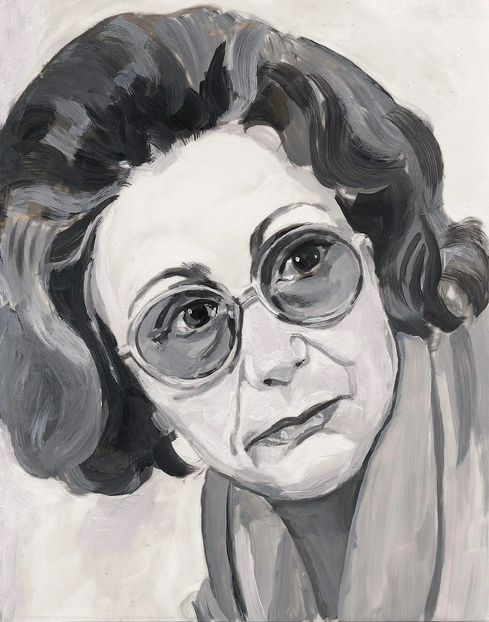 "Sylvia Ostrey" (Economist, Public Servant), acrylic on mylar on wood panel 5.5 x 7 inches