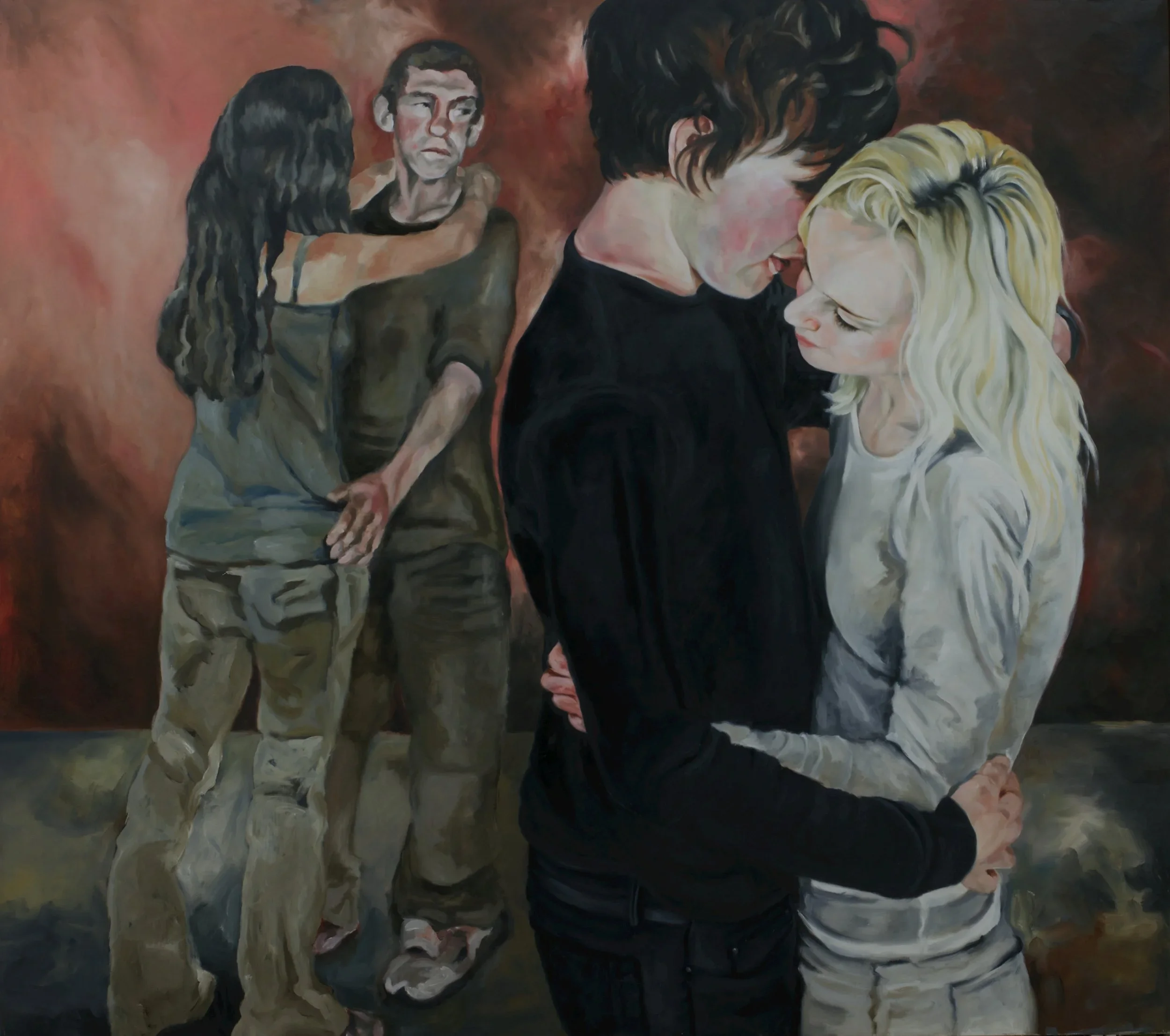 "Saturday Night in the Basement", oil on canvas, 36 x 40 inches