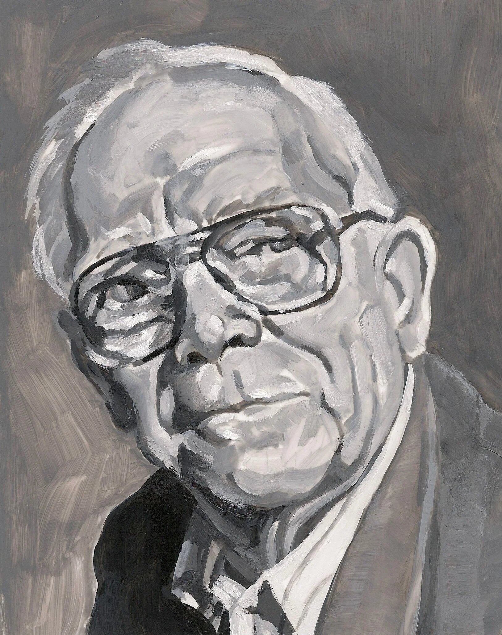 "Leo Mol" (Sculptor), acrylic on mylar on wood panel, 5.5 x 7 inches