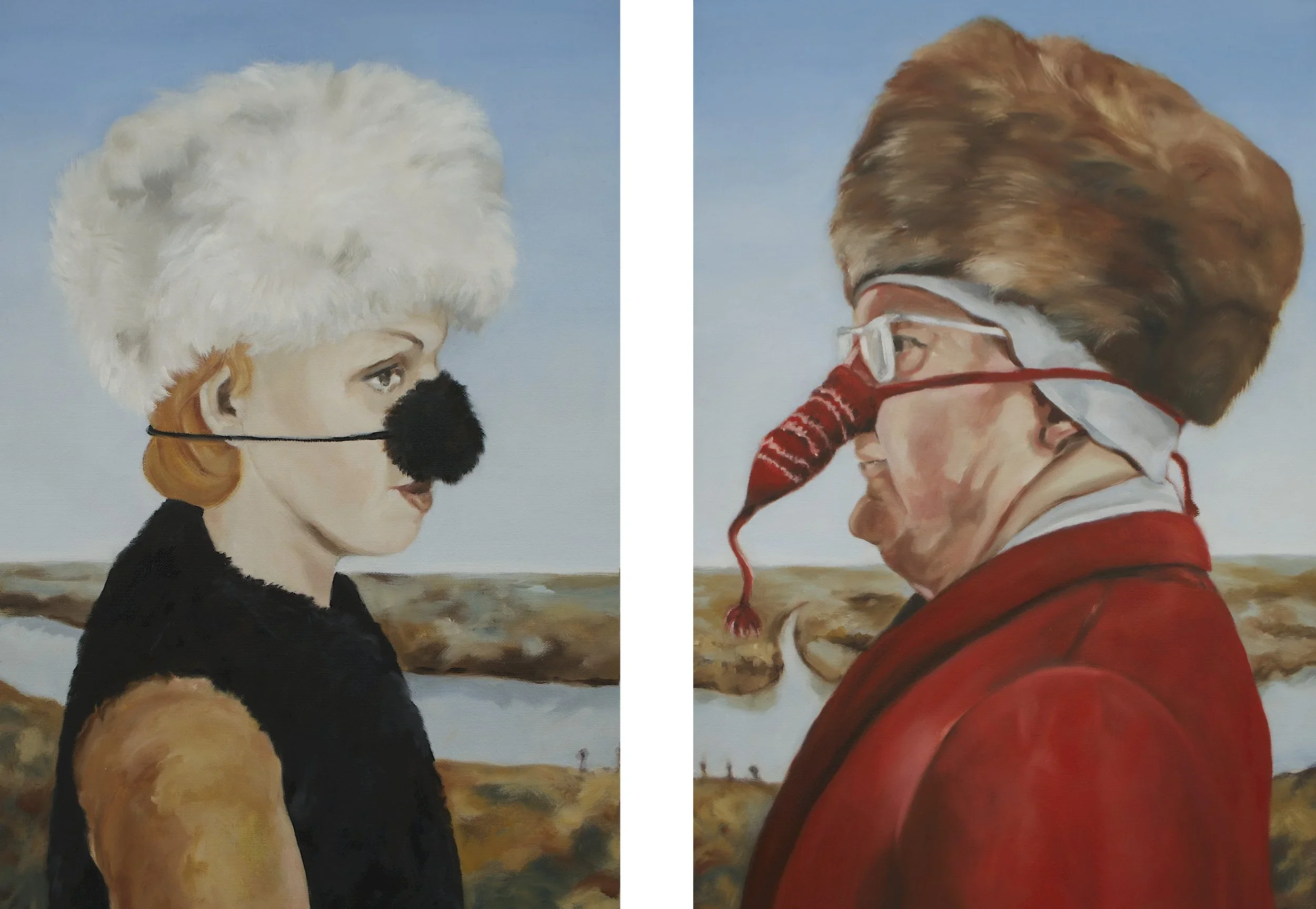 "The Duchess  and Duke of Winterpeg", oil on canvas, 18 x 12 inches each