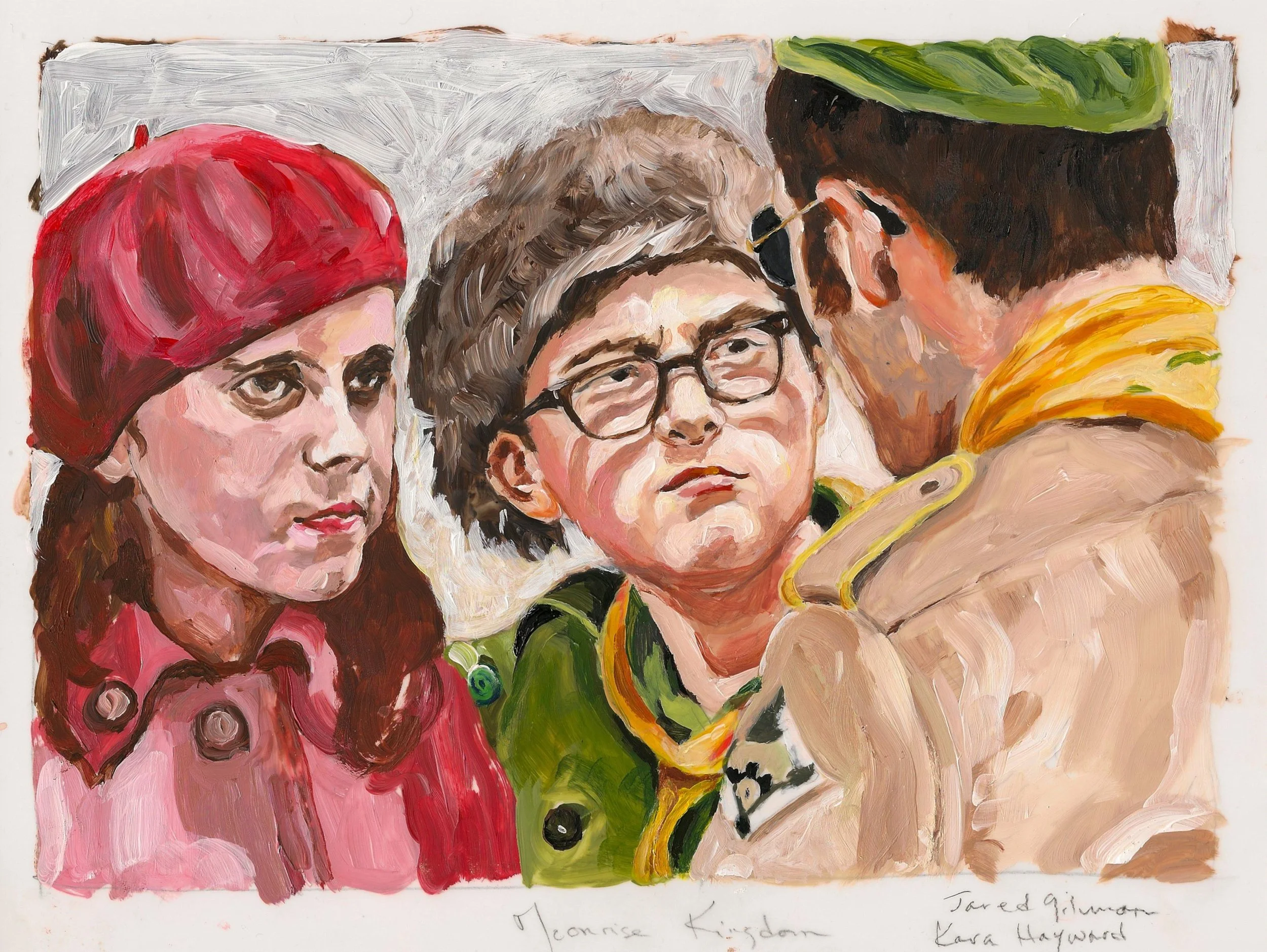  Moonrise Kingdom (Kara Hayward, Jared Gilman, Edward Norton) , acrylic on mylar on wood panel, 8.5 X 11 inches