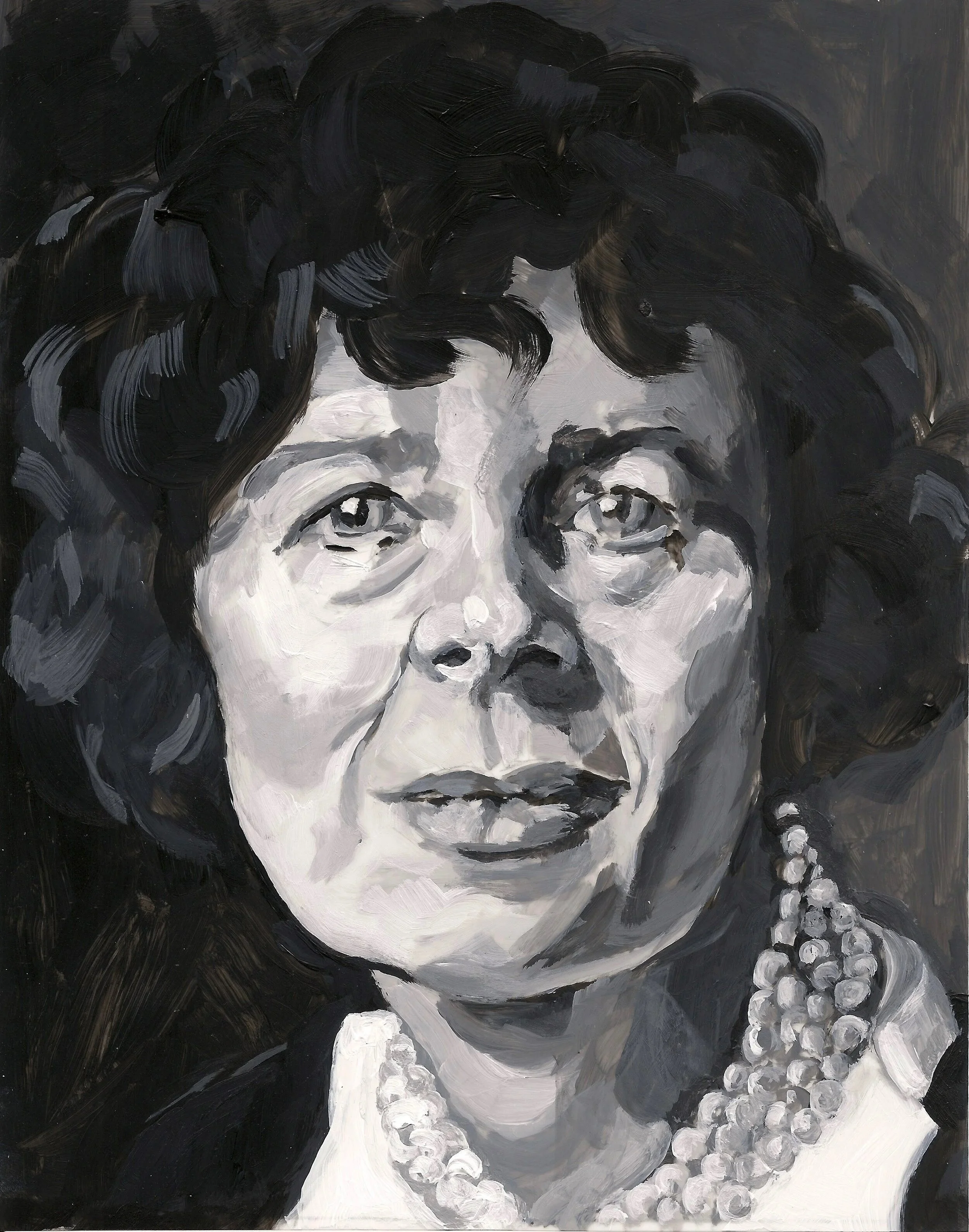 "Mira Spivak" (Politician), acrylic on mylar on wood panel 5.5 x 7 inches