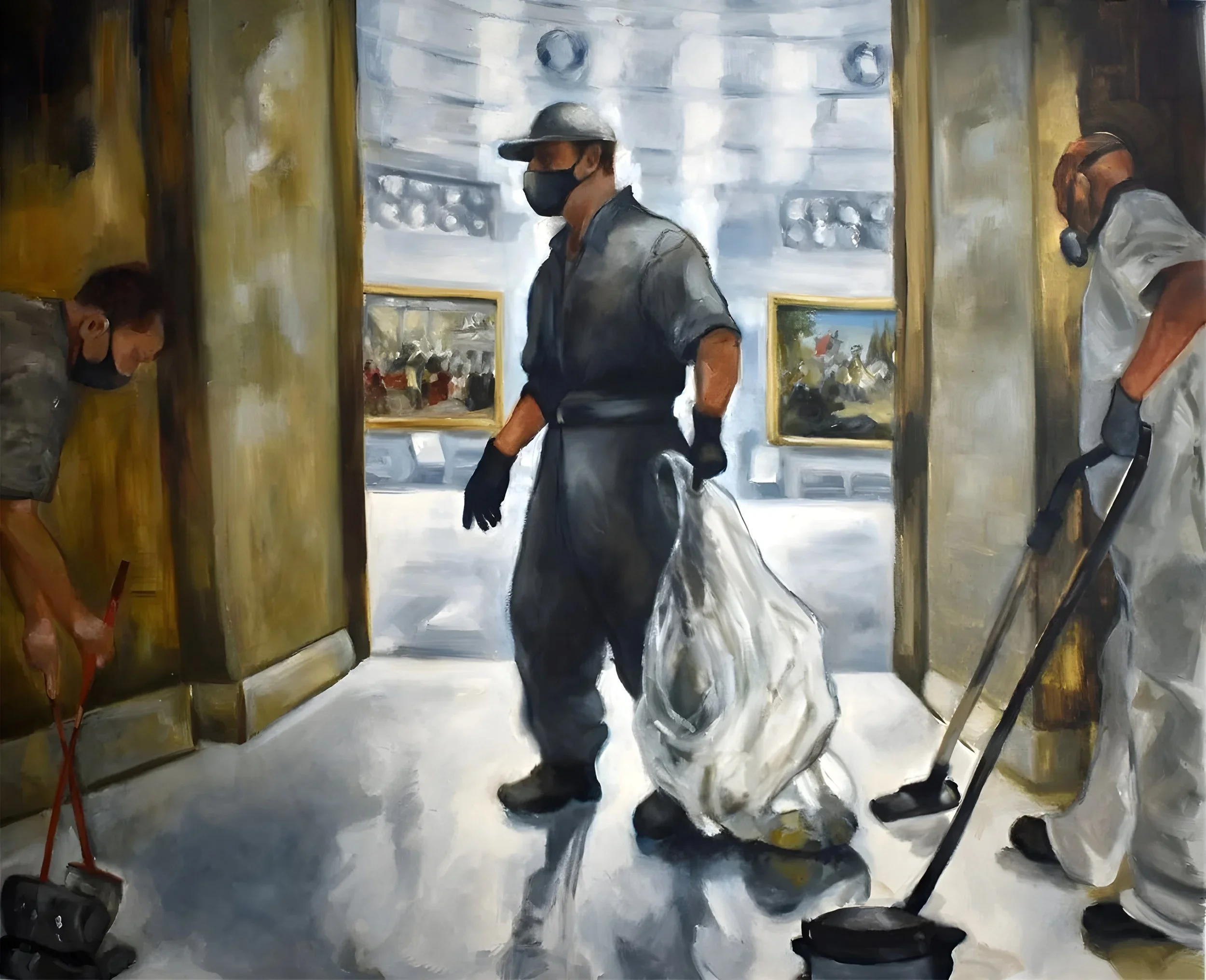 "After 8 pm: Cleaning the Capitol", , 24 x 30 inches, oil on canvas