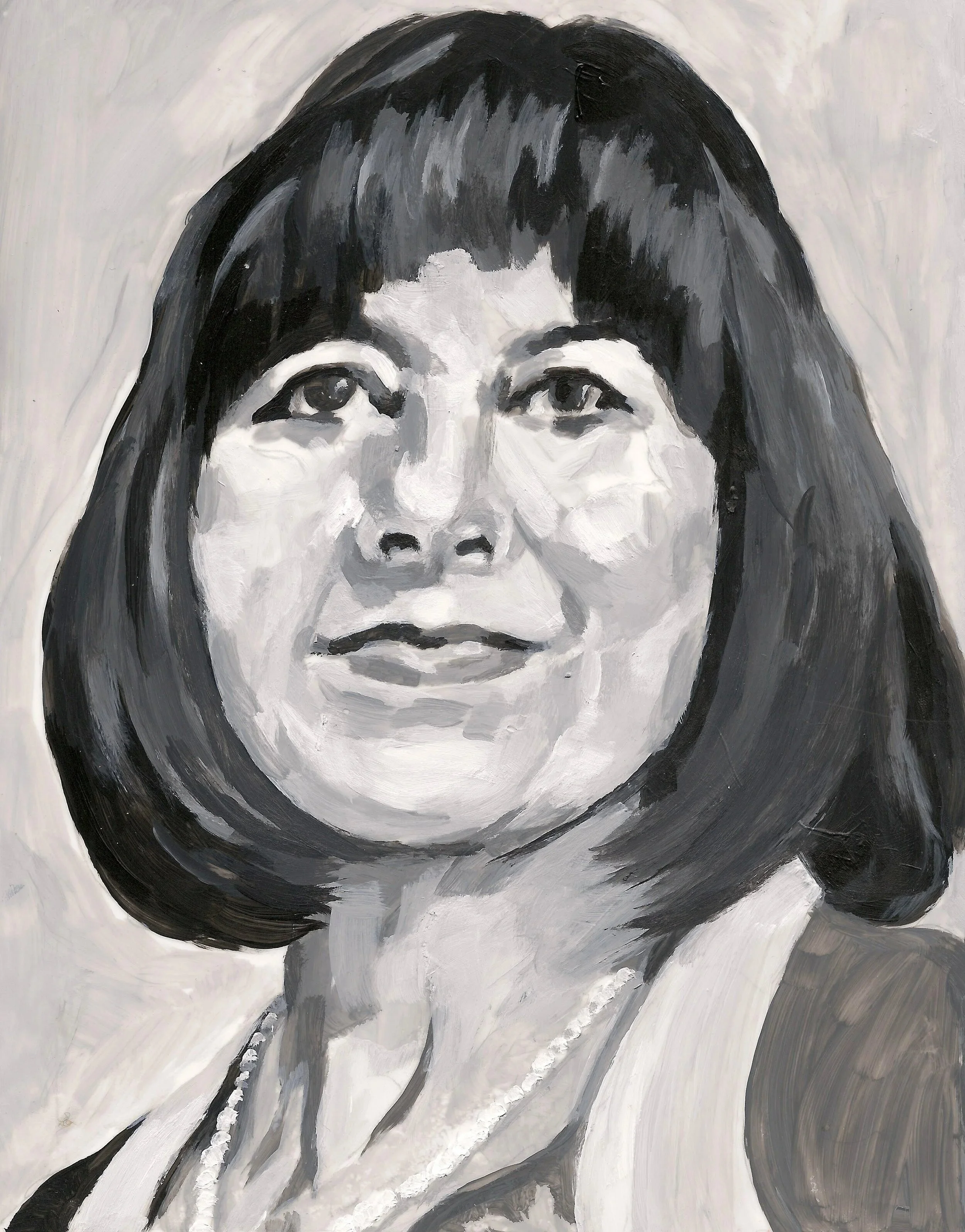 "Gail Asper" (Museum Philanthropist), acrylic on mylar on wood panel, 5.5 x 7 inches