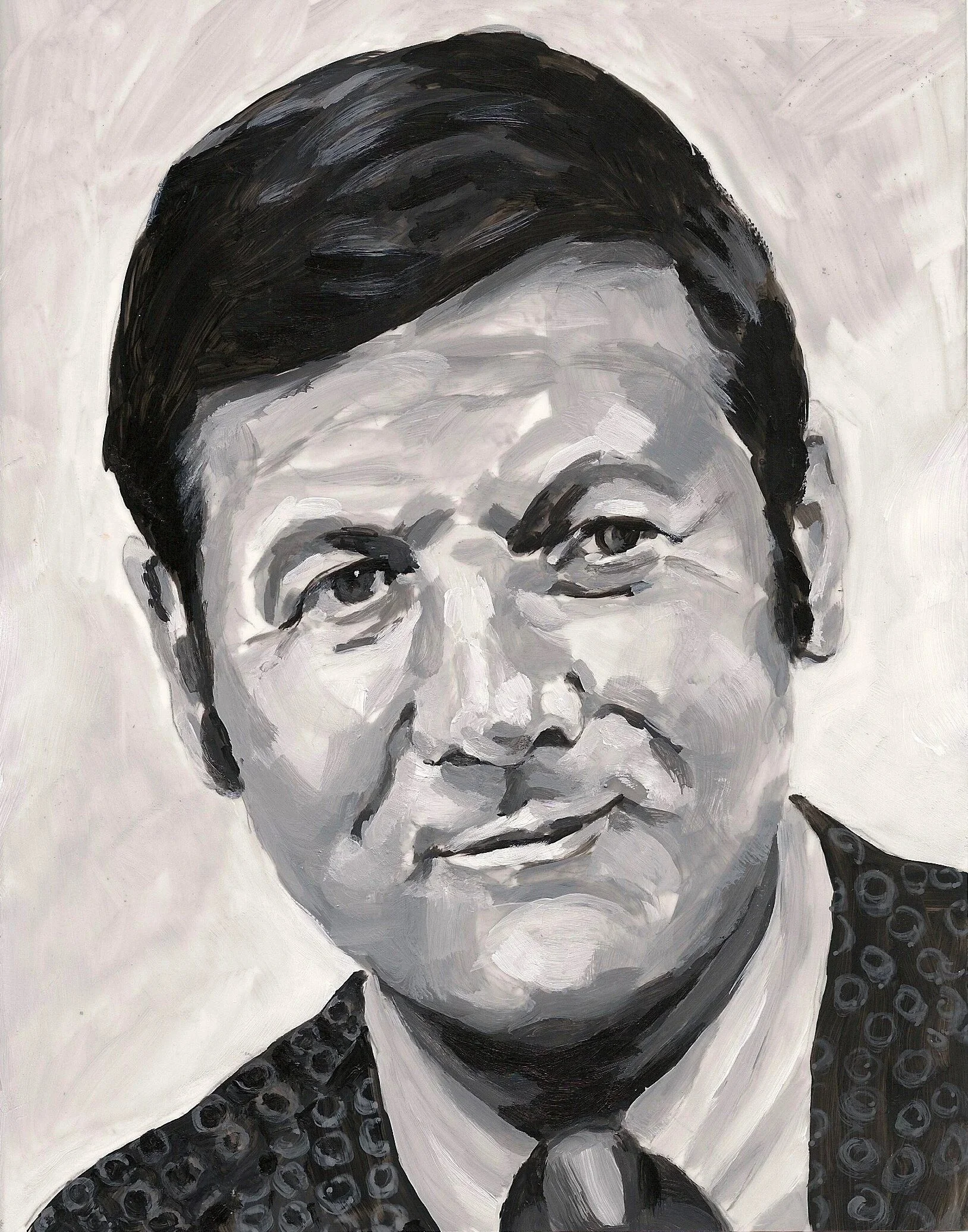 "Monty Hall" (TV Game Show Host), acrylic on mylar on wood panel 5.5 x 7 inches