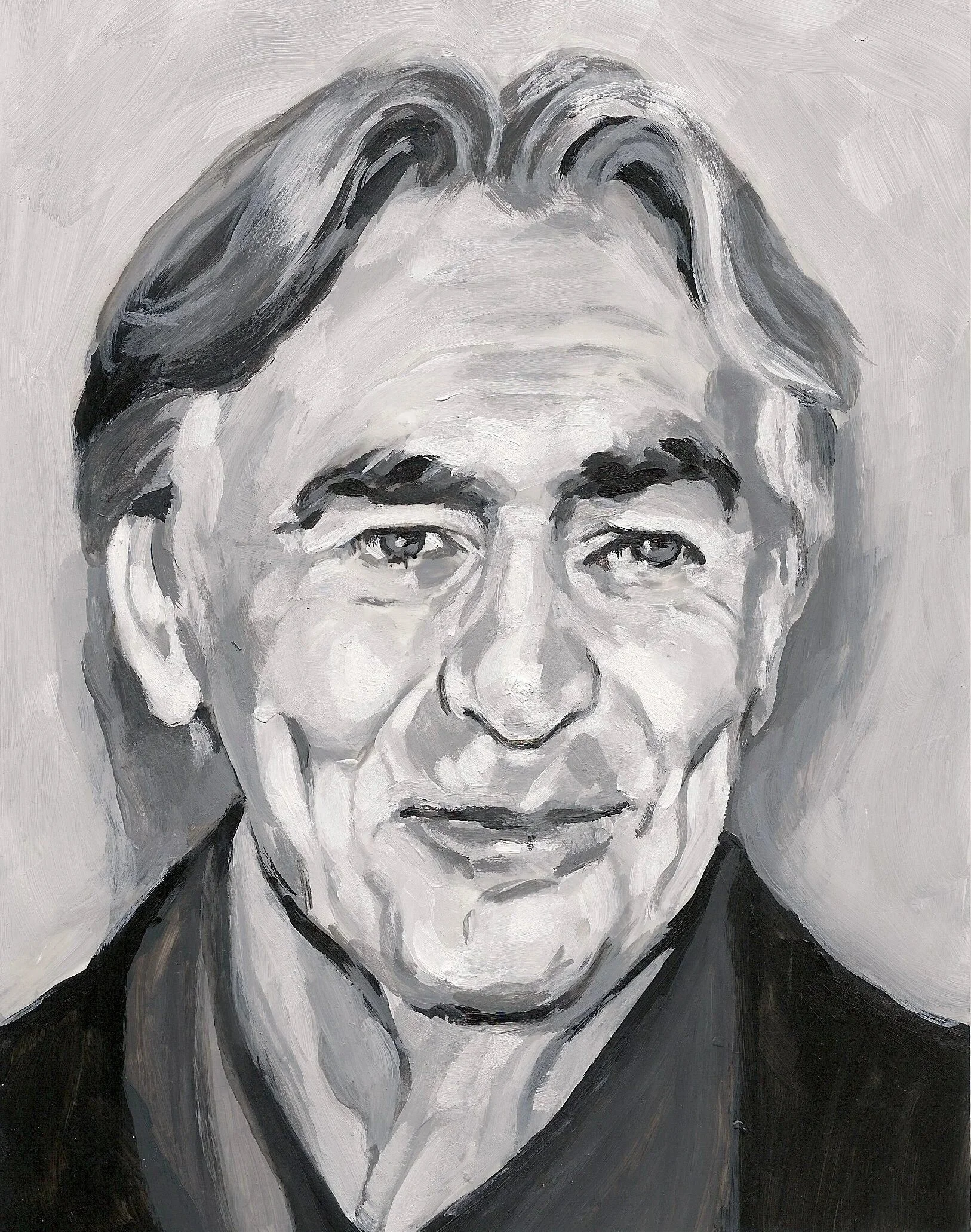 "David Steinberg" (Comedian, Director), acrylic on mylar on wood panel, 5.5 x 7 inches