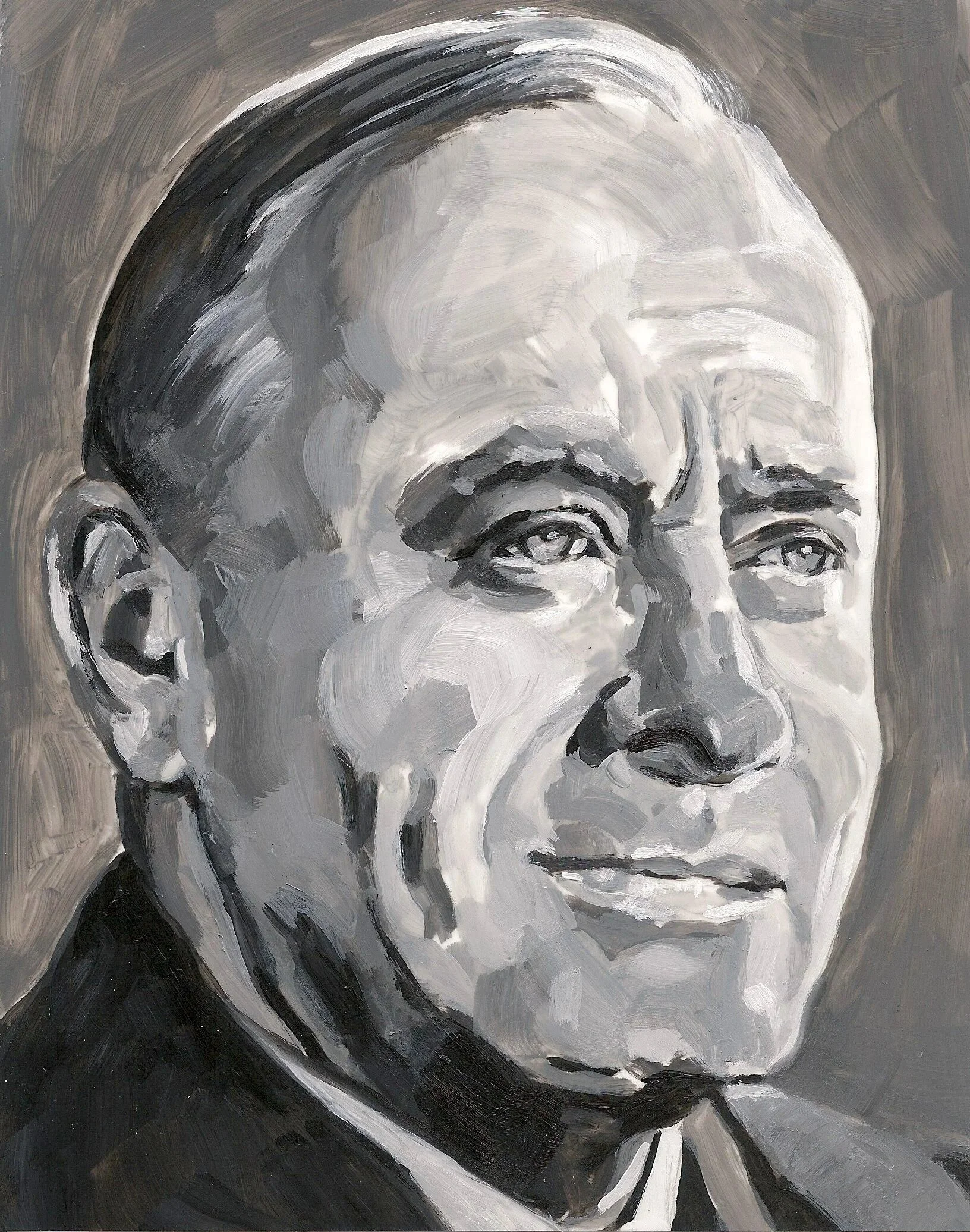 "John A McCauley" (Red Cross Leader), acrylic on mylar on wood panel, 5.5 x 7 inches