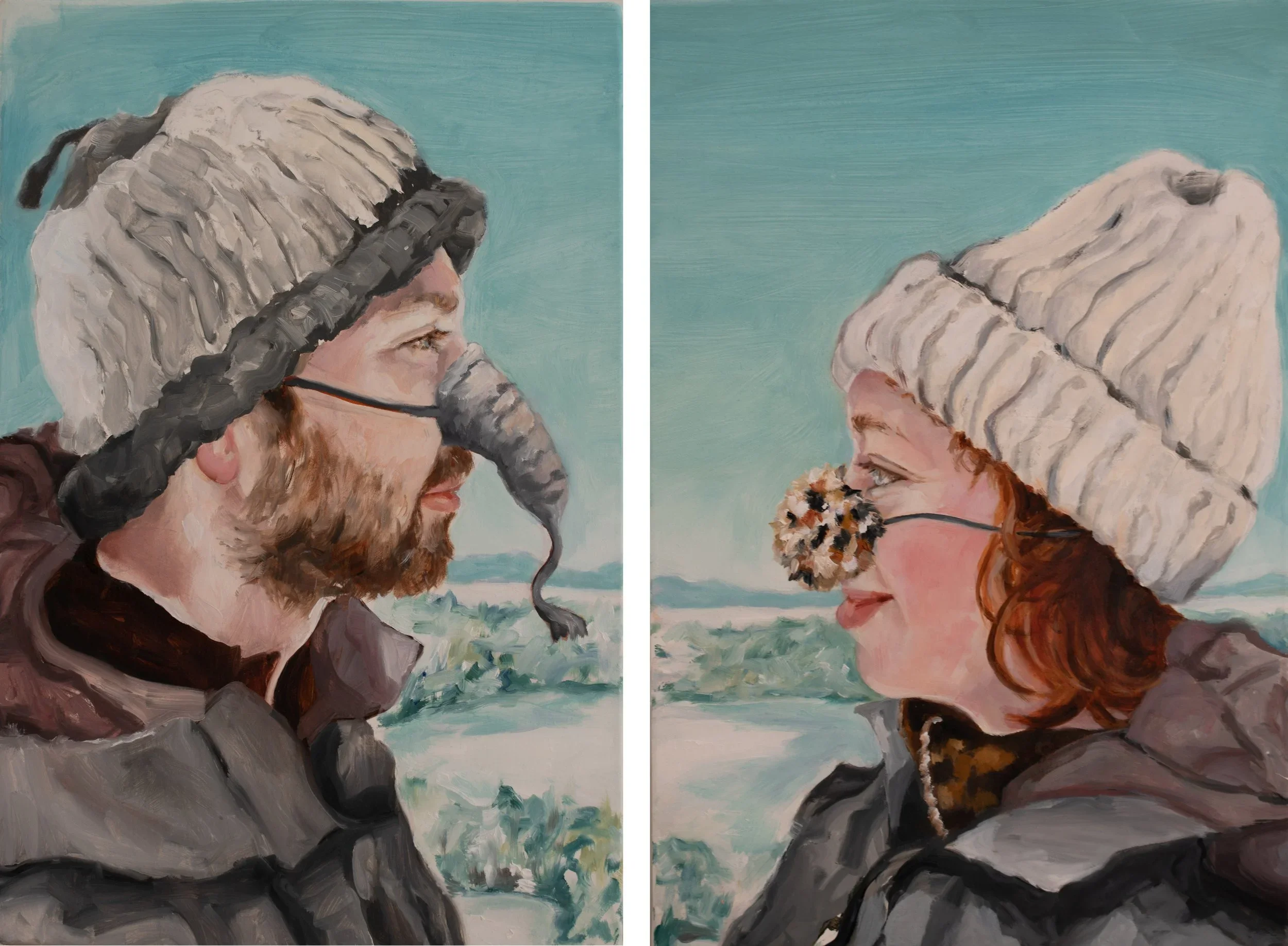 "David and Sara", oil on canvasl, 18 x 12  inches each. Private Collection.