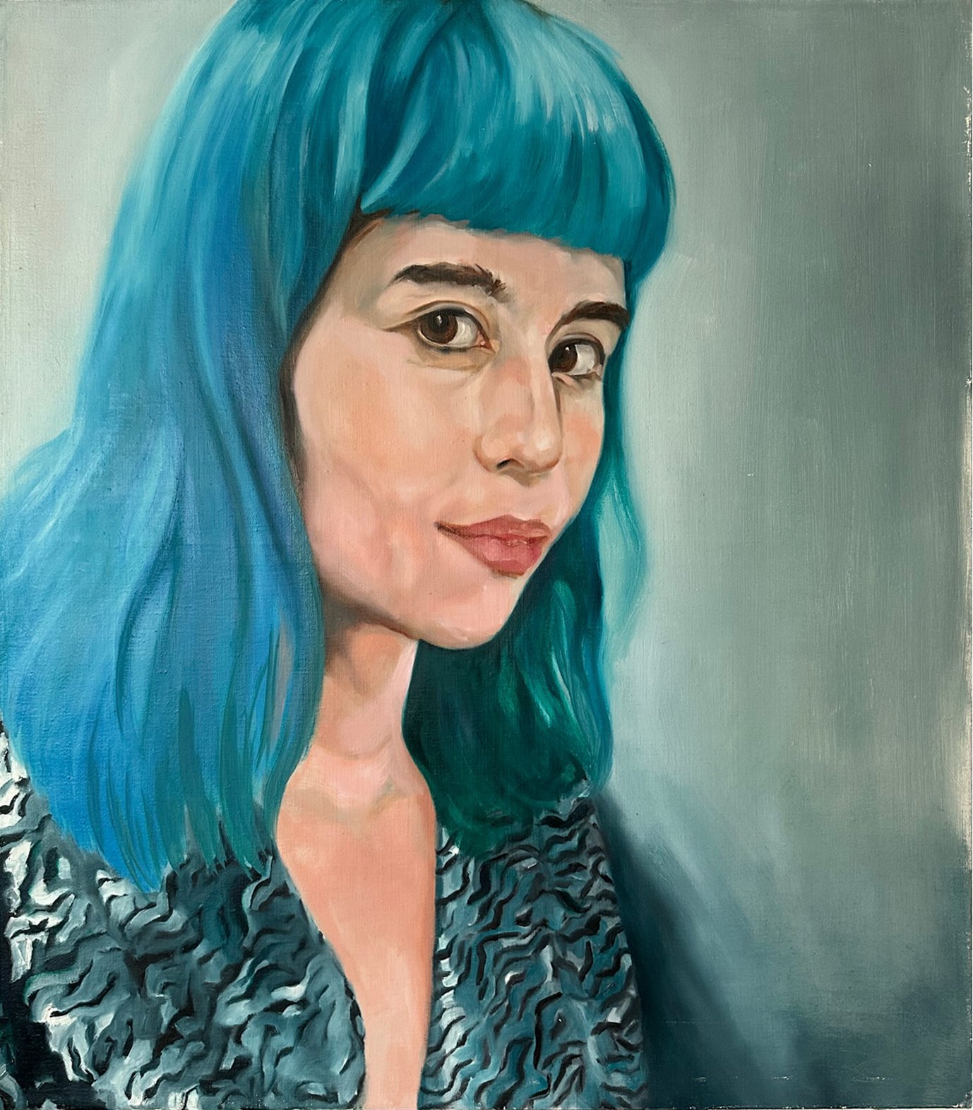  Blue Hair , oil on linen, 34 x 30 inches