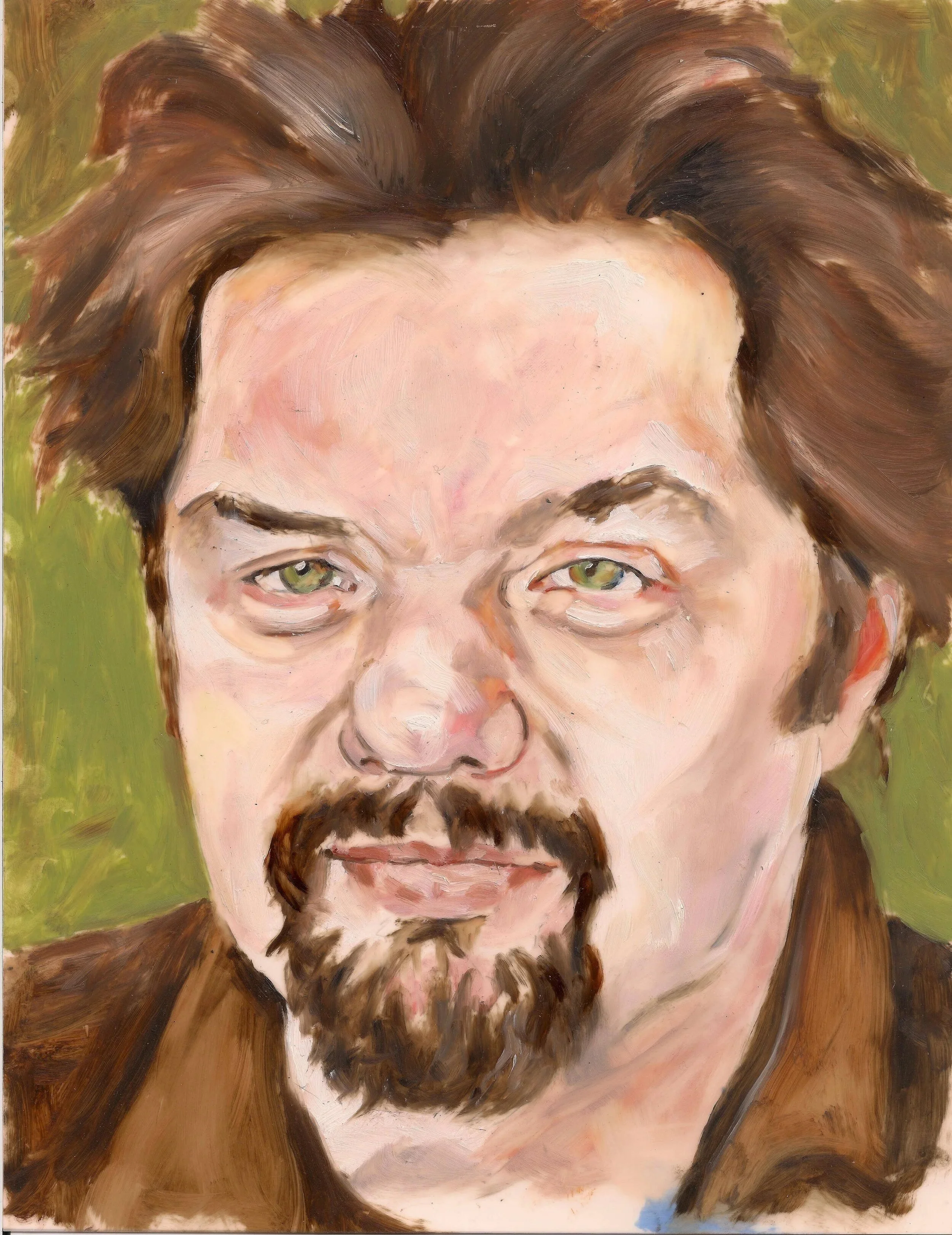 "Oliver Platt", acrylic on mylar on wood panel, 10 x 8 inches