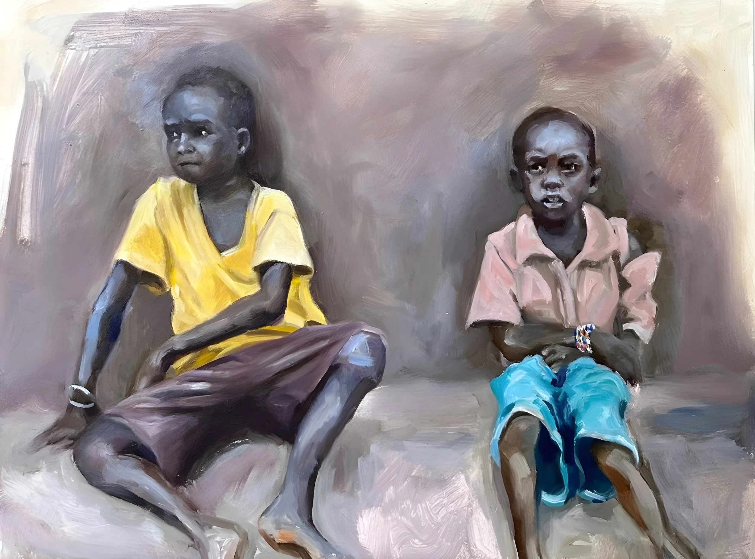  Anuak Boys (Series: Human) , oil on panel, 12 x 16 inches