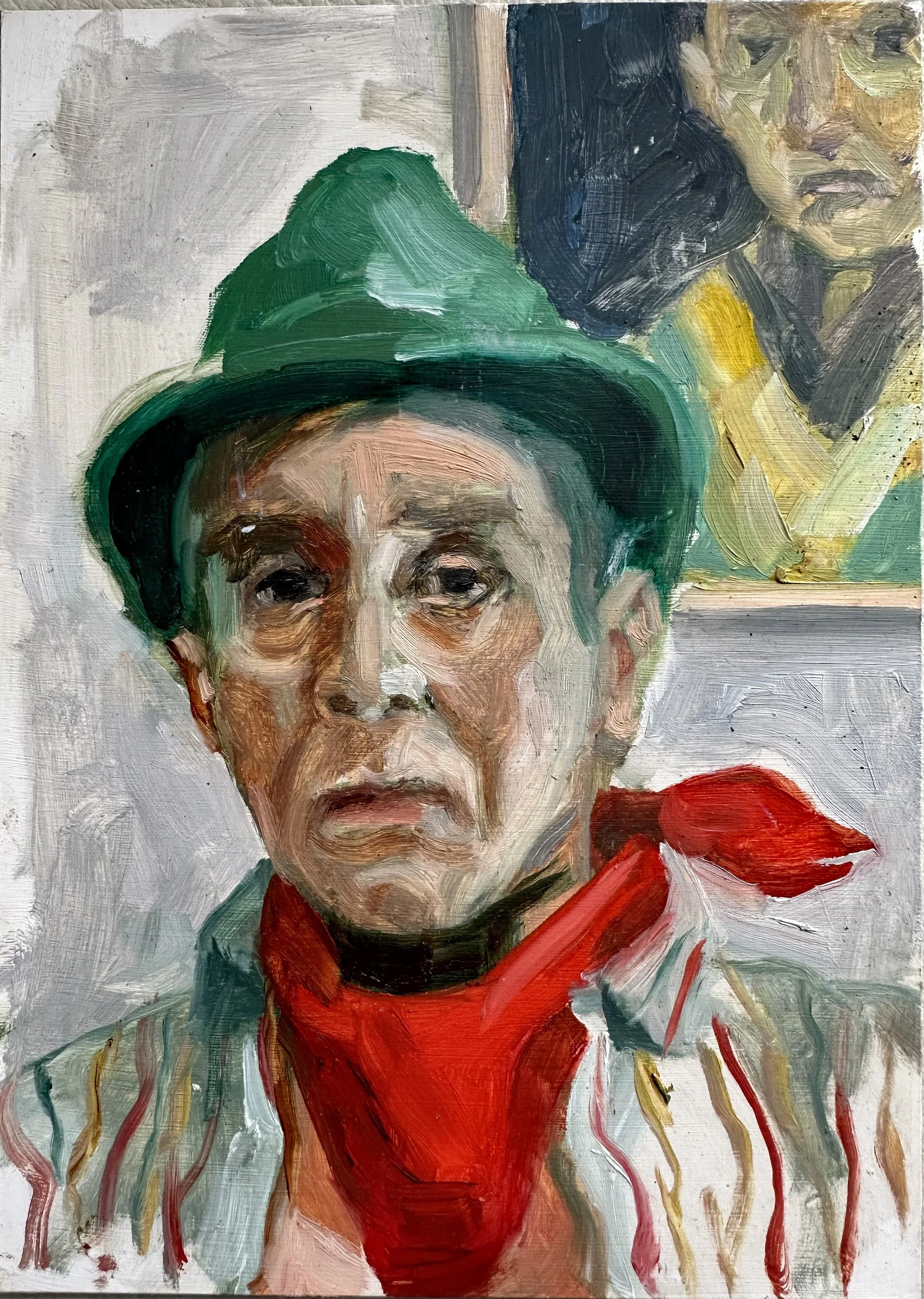 "Dapper but sad", oil on paper, 6 x 4 inches