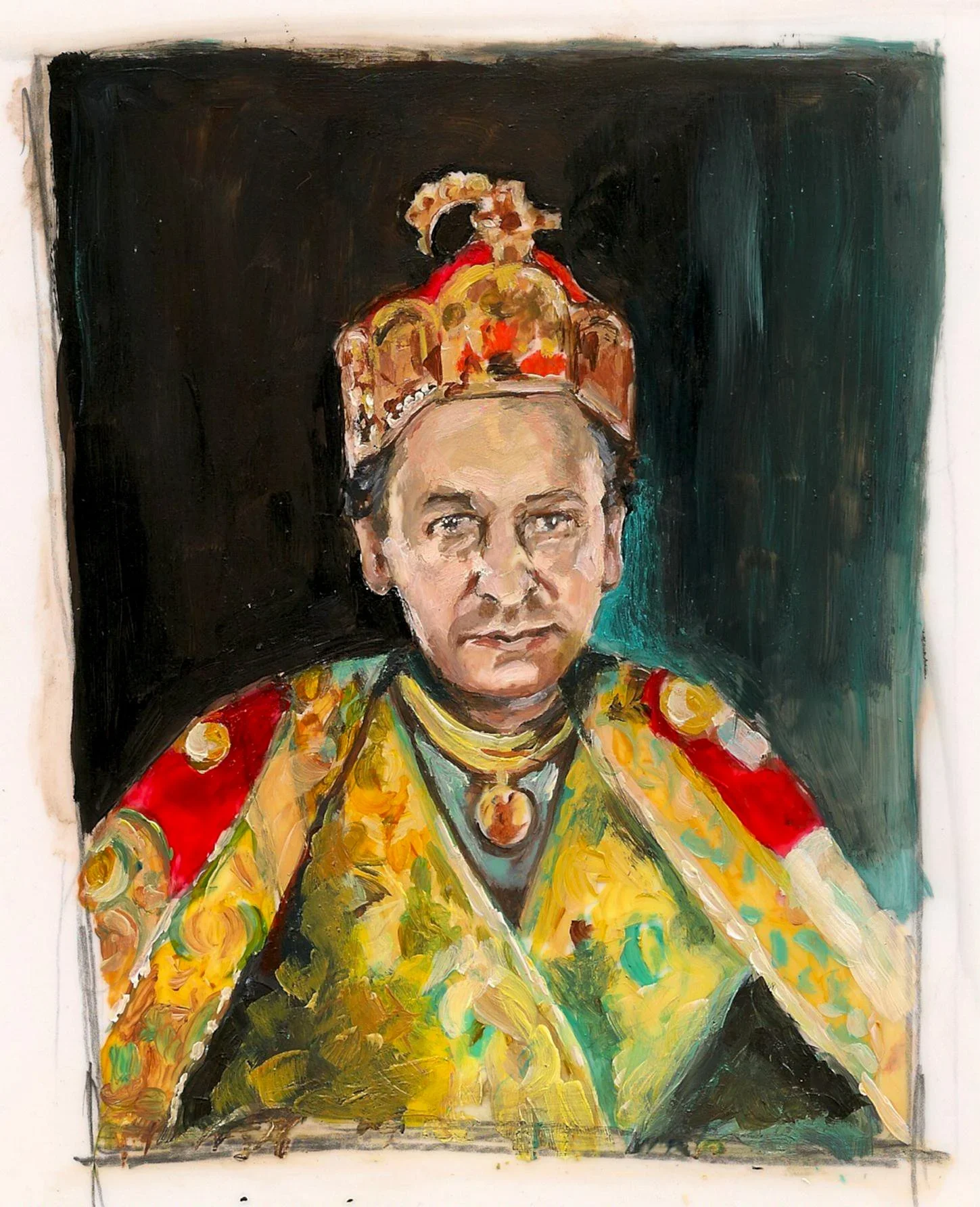 "Charles Saatchi as Charlemagne After Durer", oil on mylar, 10 x 9 inches
